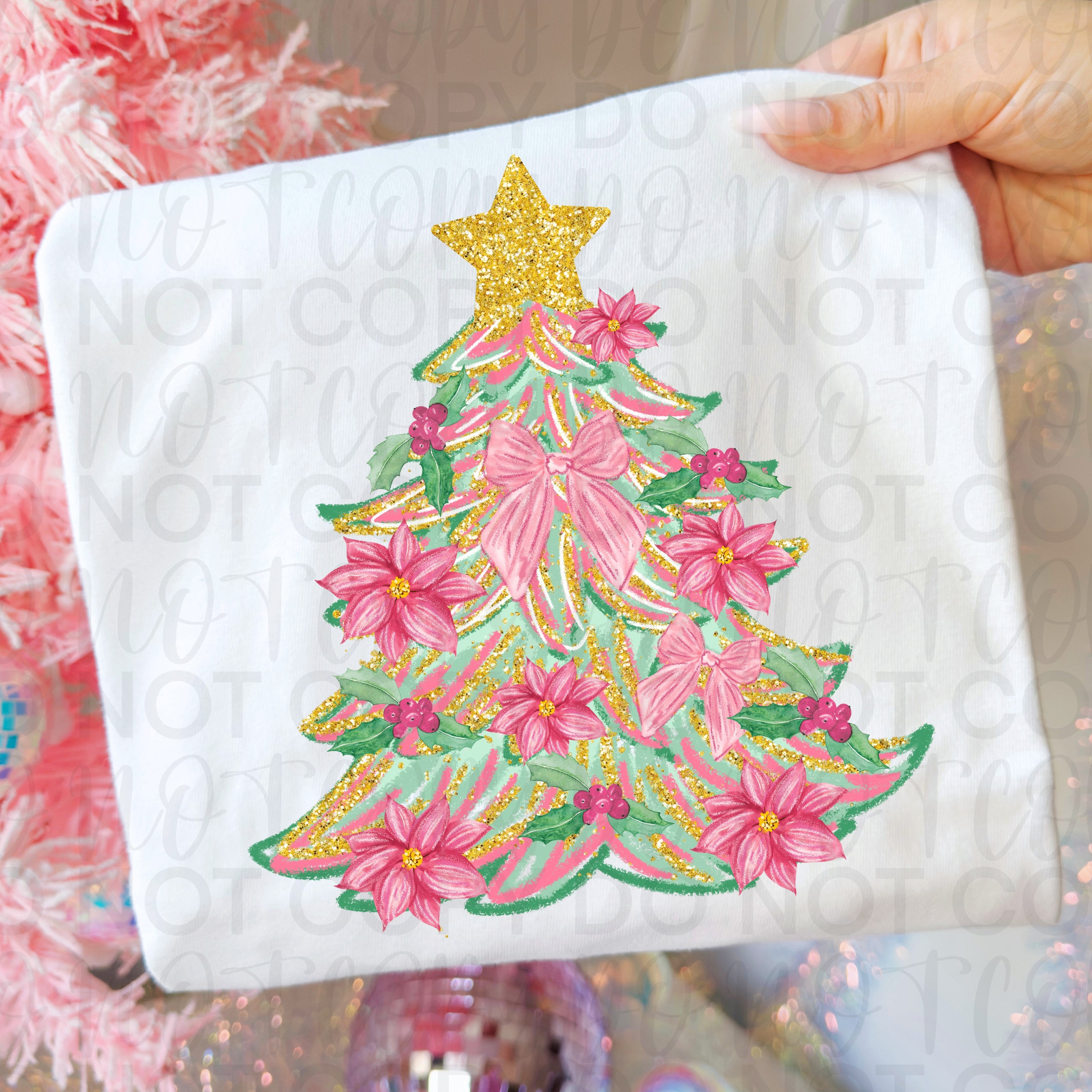 Preppy Pink Floral Christmas Tree PNG