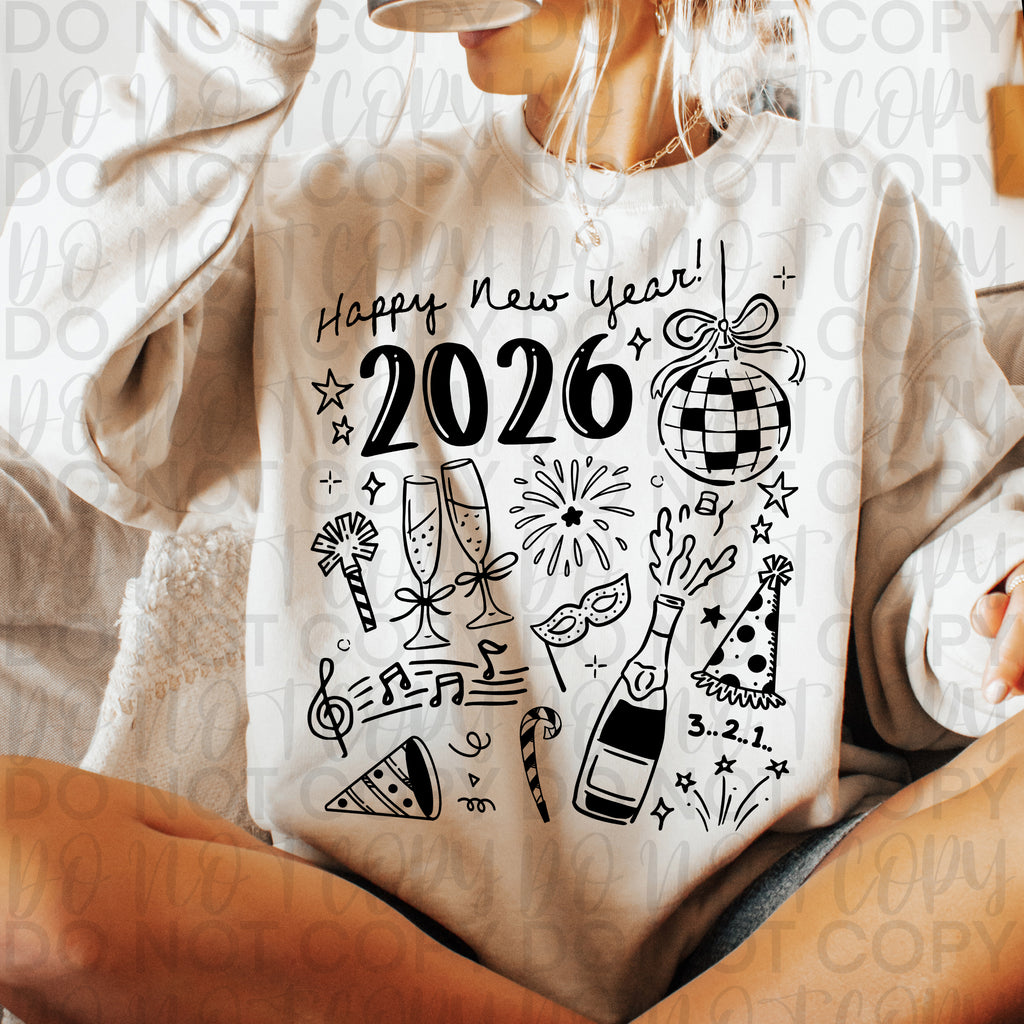 New Years 2026 Doodle PNG