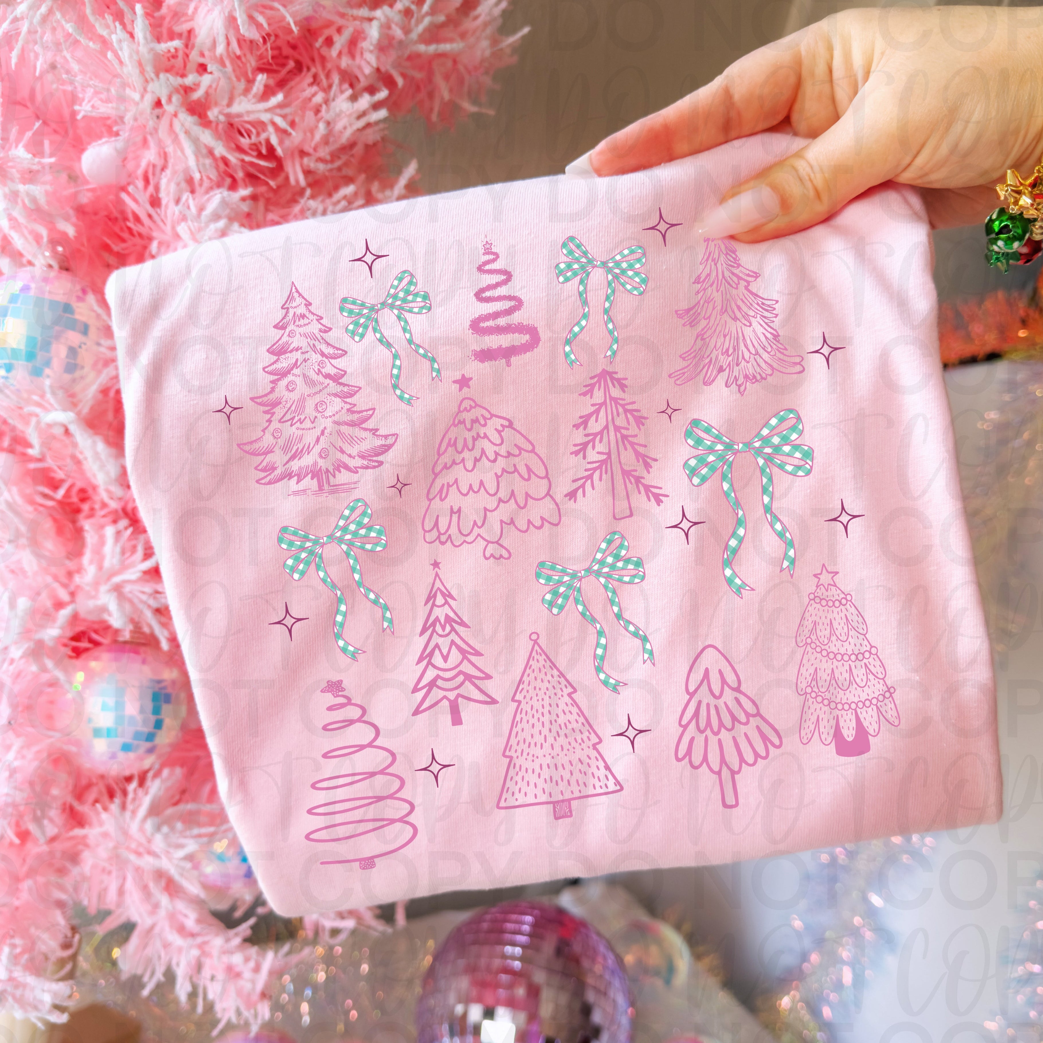 Pink Christmas Tree Doodle Coquette PNG