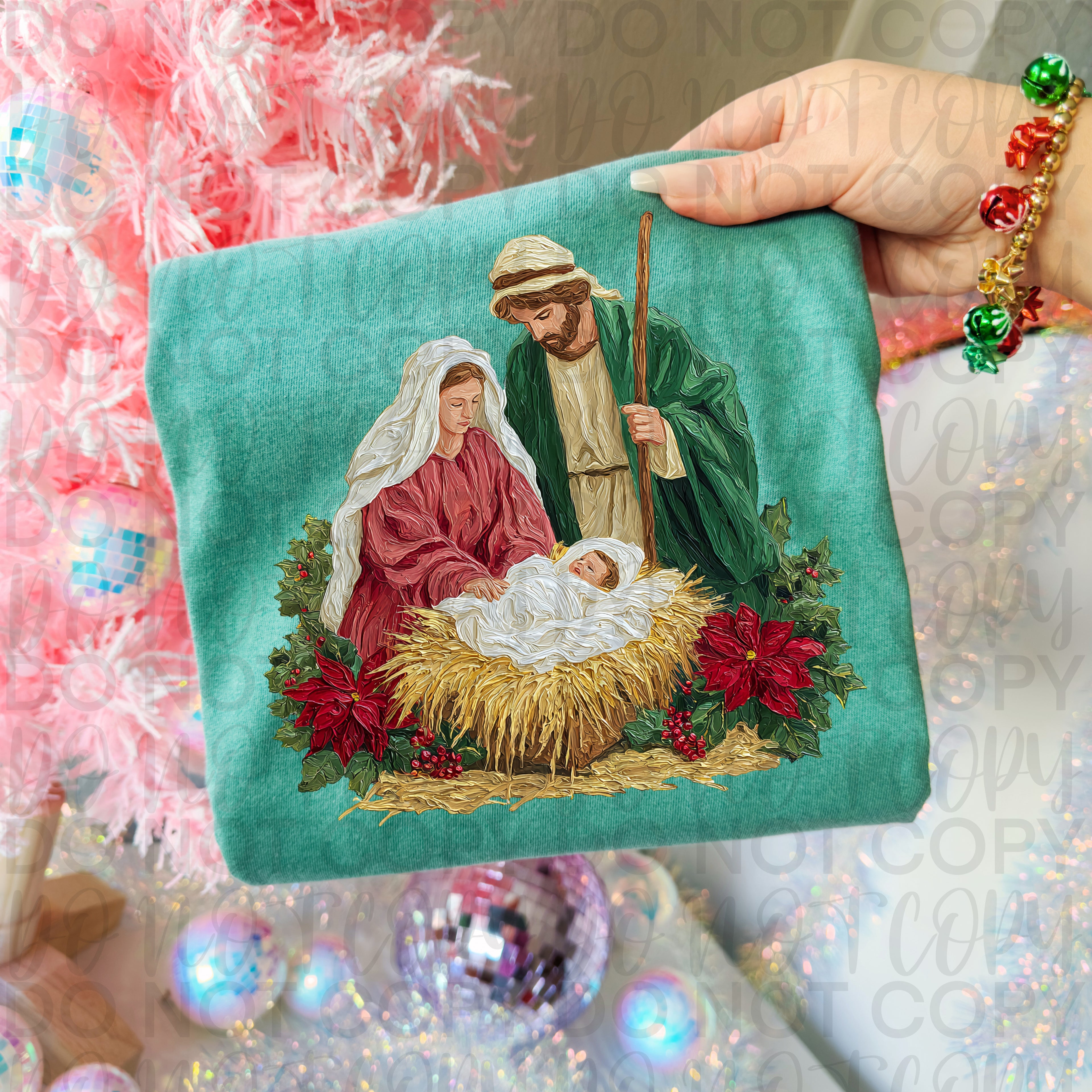 Painted Christian Christmas Nativity Scene PNG