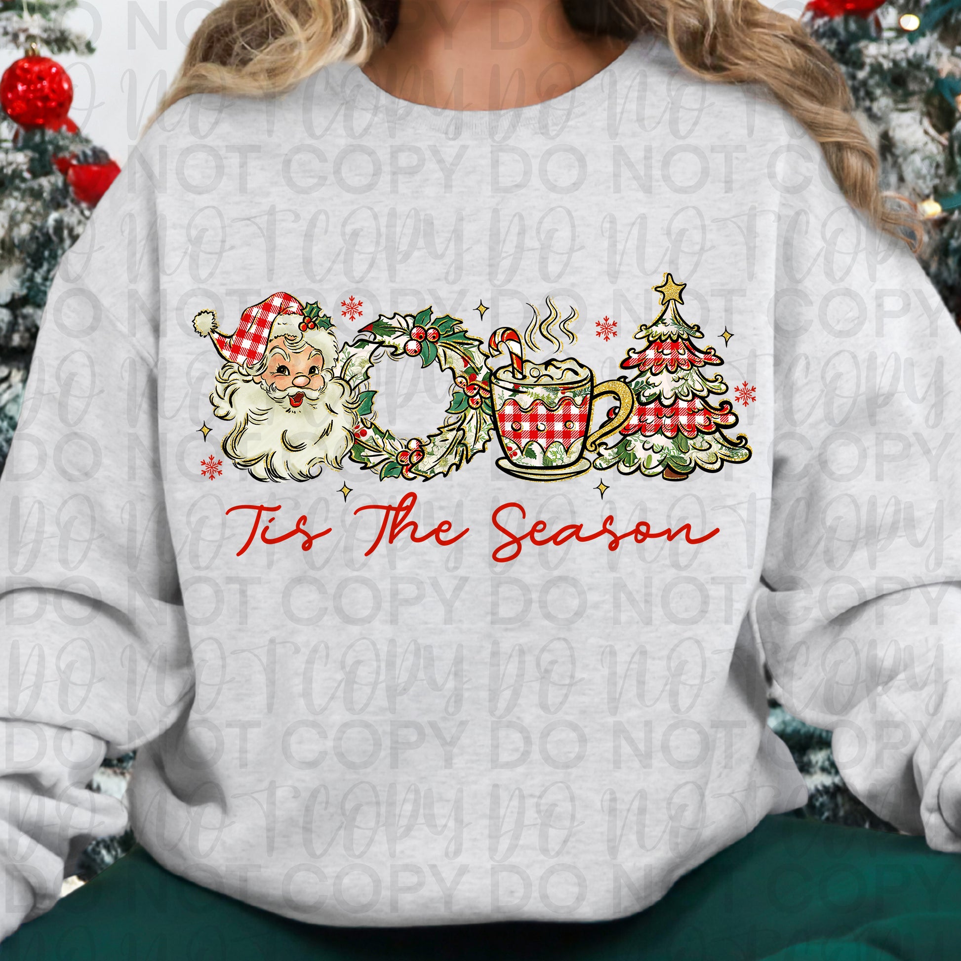 Retro Christmas Tis the Season PNG, Retro Santa, Plaid Christmas