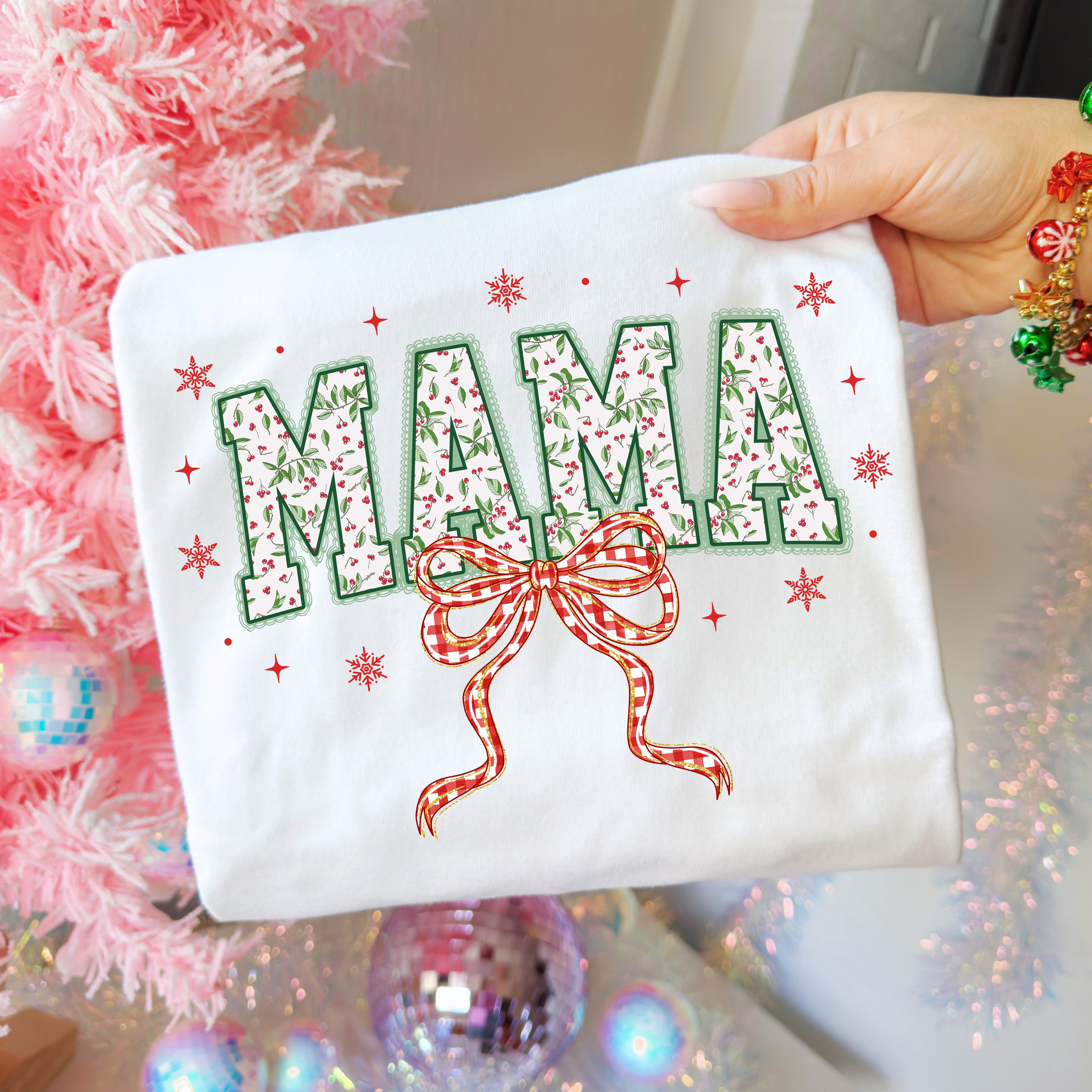 Red Plaid Christmas Mama Lace PNG