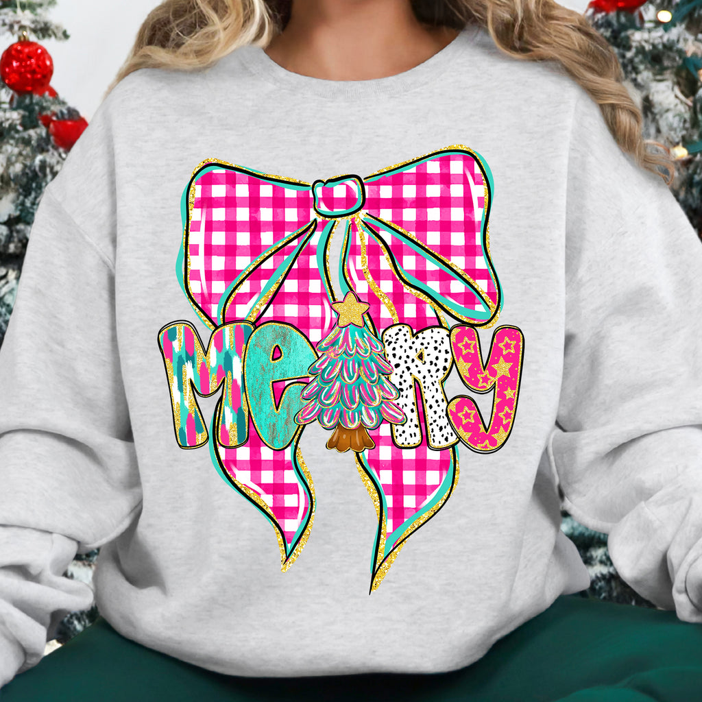 Pink Checkered Merry Bow PNG