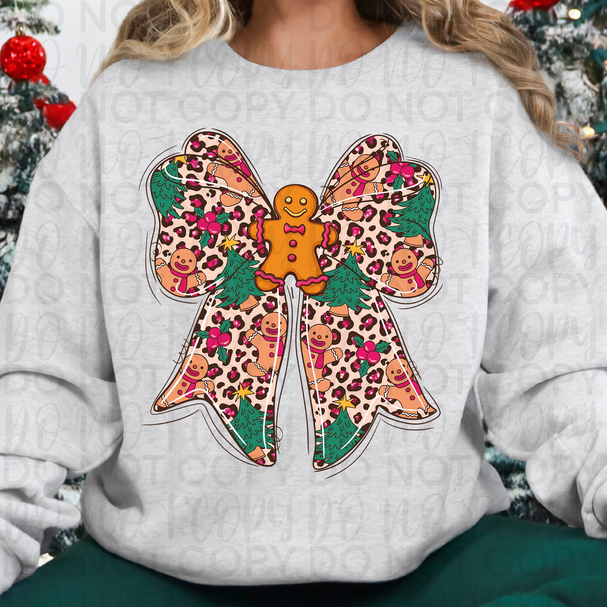 Leopard Christmas Gingerbread Bow PNG