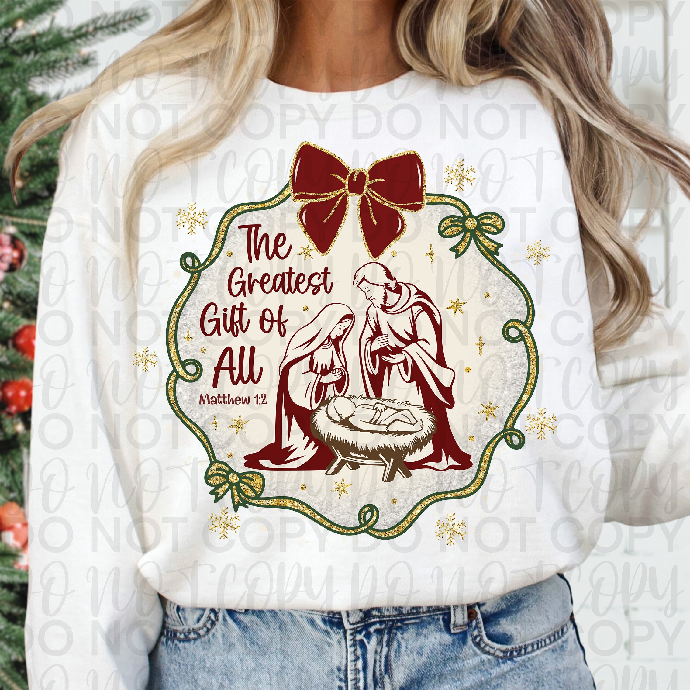 Christian Christmas Greatest Gift of All Coquette Frame PNG