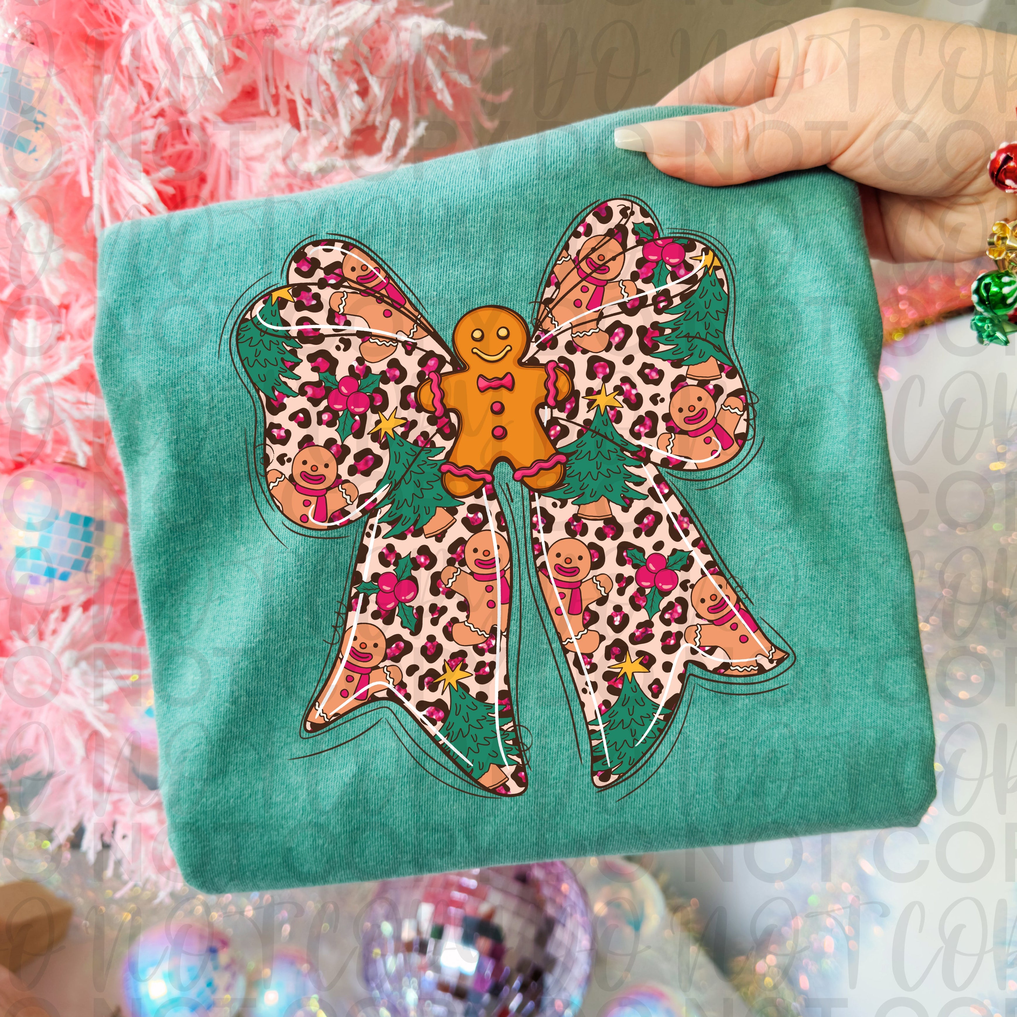 Leopard Christmas Gingerbread Bow PNG