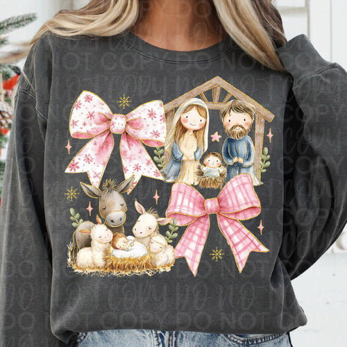 Christian Christmas Coquette Nativity Scene PNG
