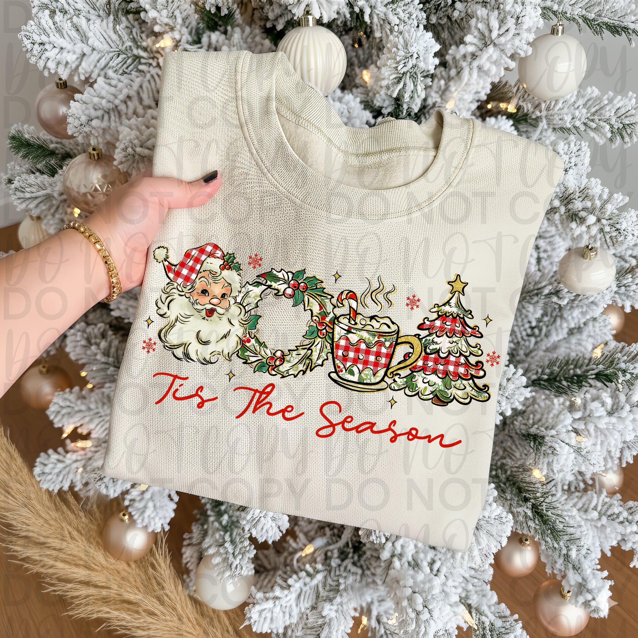 Retro Christmas Tis the Season PNG, Retro Santa, Plaid Christmas