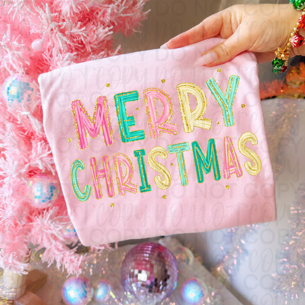 Pink Merry Christmas Doodle PNG