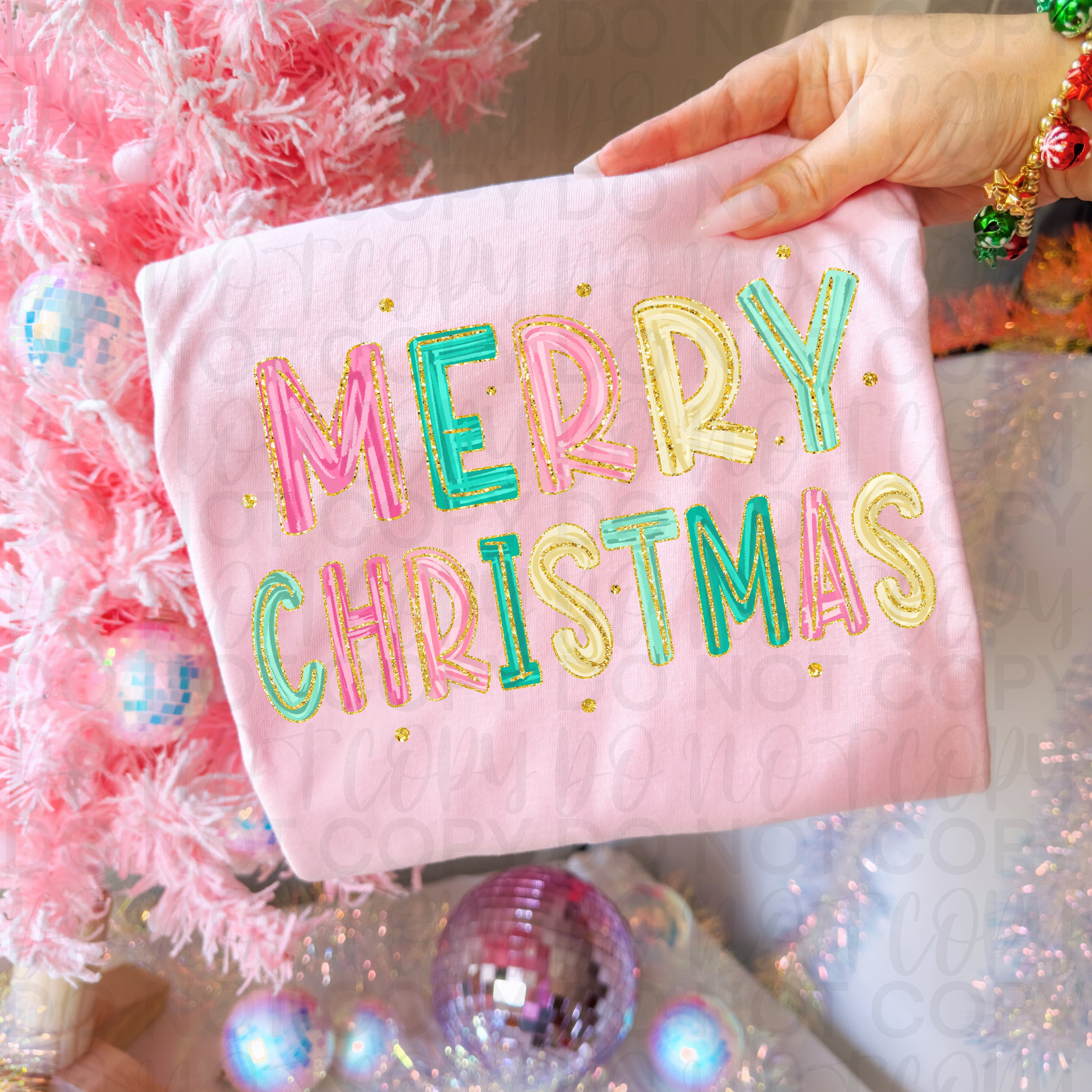 Pink Merry Christmas Doodle PNG