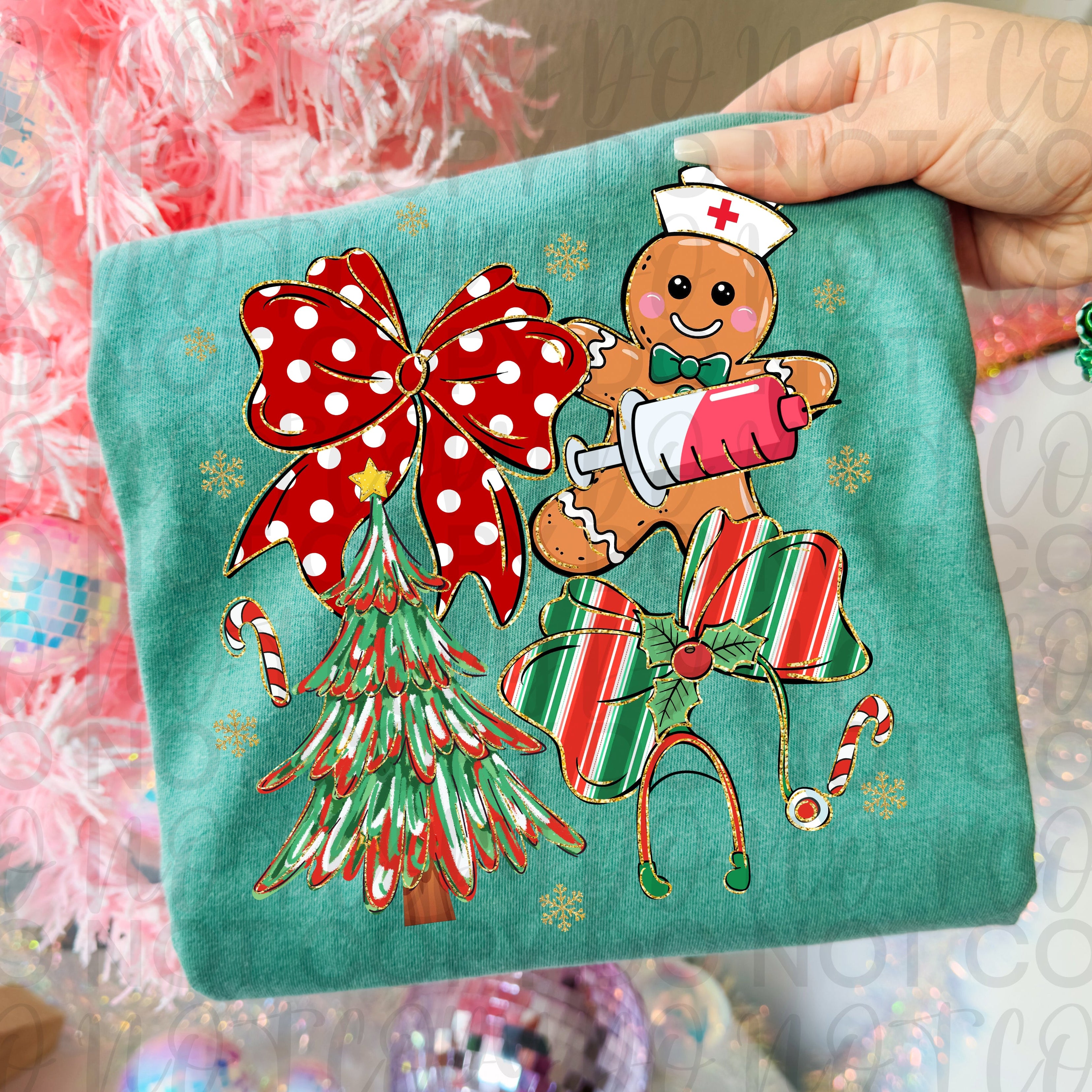 Coquette Nurse Christmas Gingerbread PNG