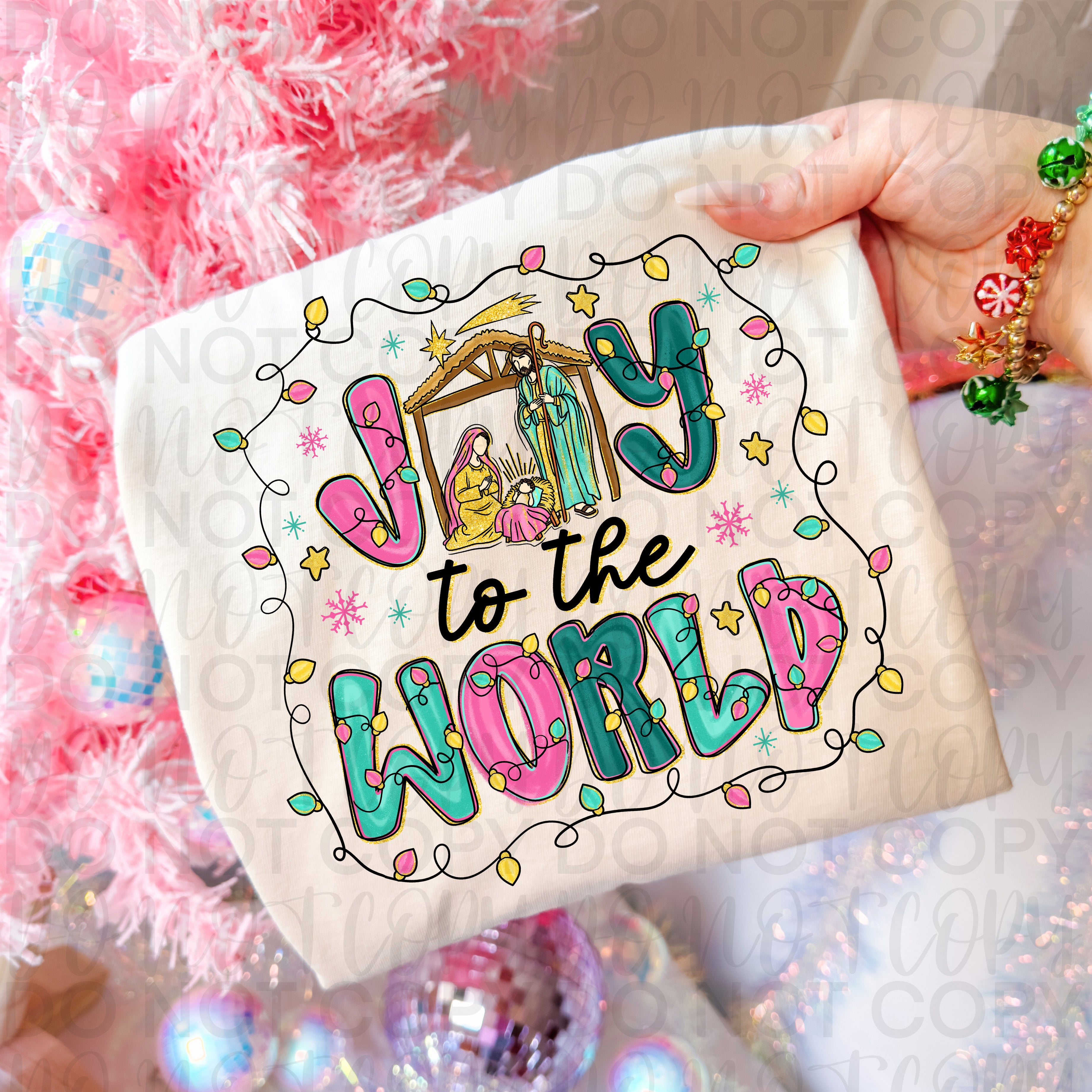 Joy to the World Pink Christmas PNG
