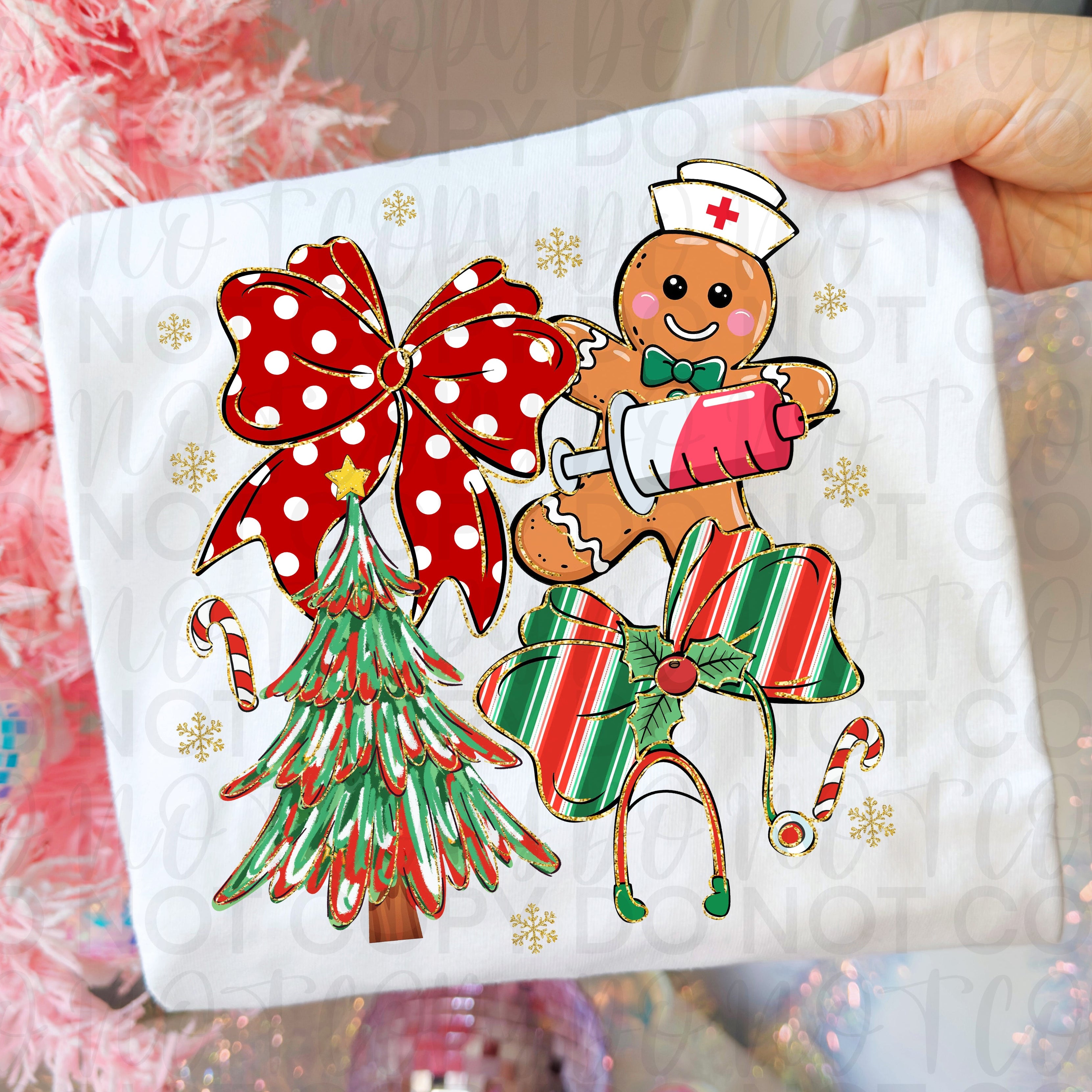 Coquette Nurse Christmas Gingerbread PNG