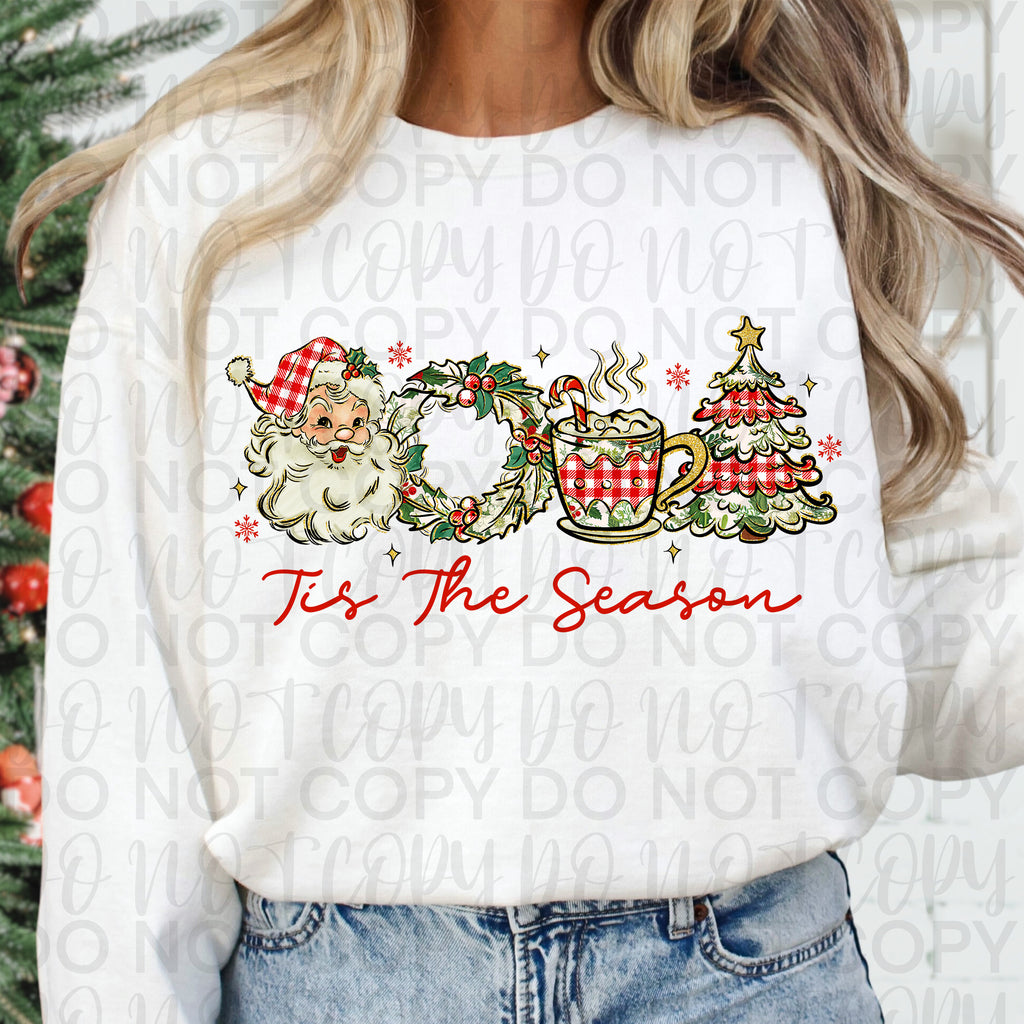 Retro Christmas Tis the Season PNG, Retro Santa, Plaid Christmas