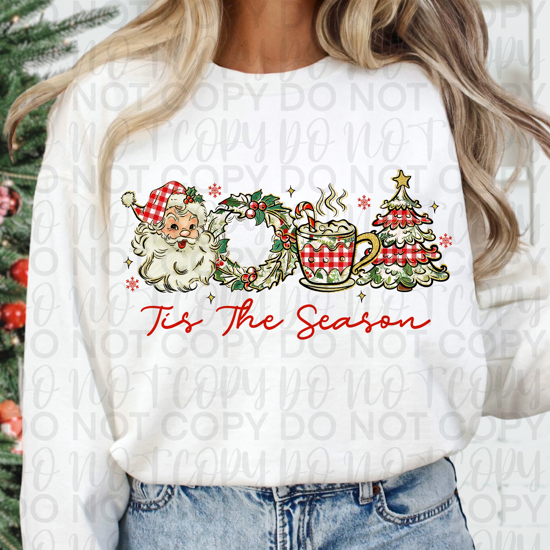 Retro Christmas Tis the Season PNG, Retro Santa, Plaid Christmas