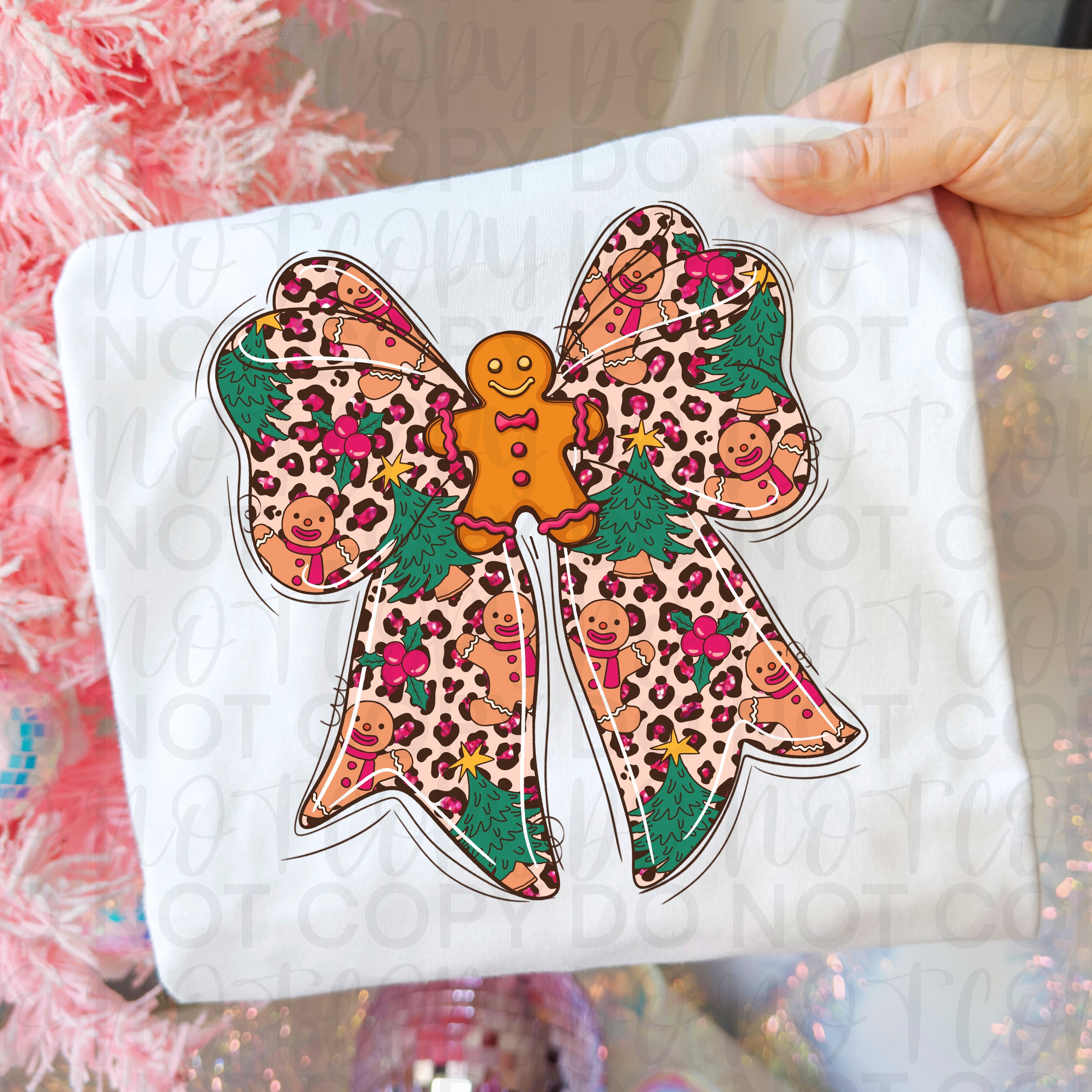 Leopard Christmas Gingerbread Bow PNG
