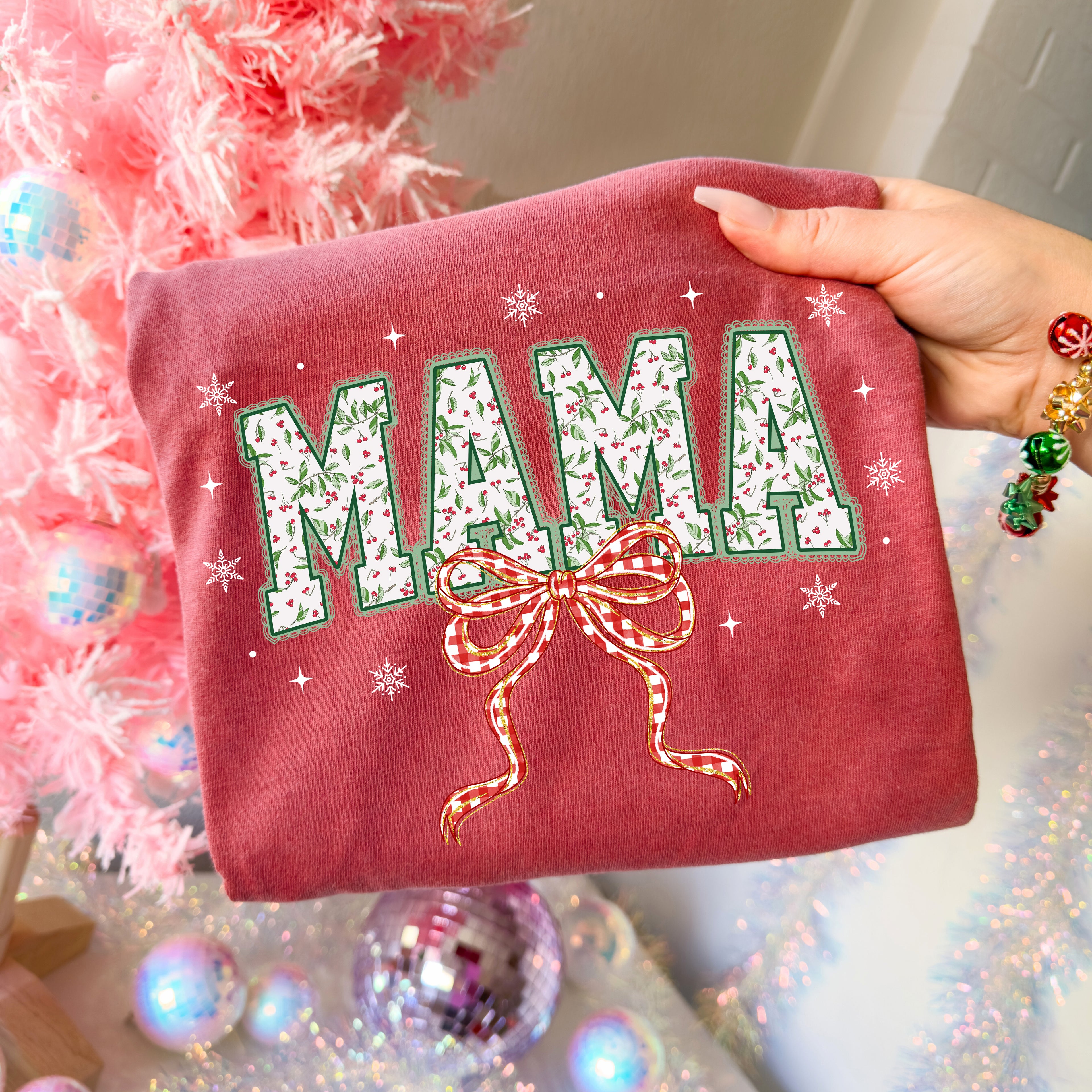 Red Plaid Christmas Mama Lace PNG