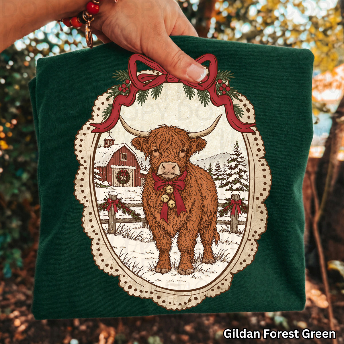 Vintage Christmas Highland Cow PNG