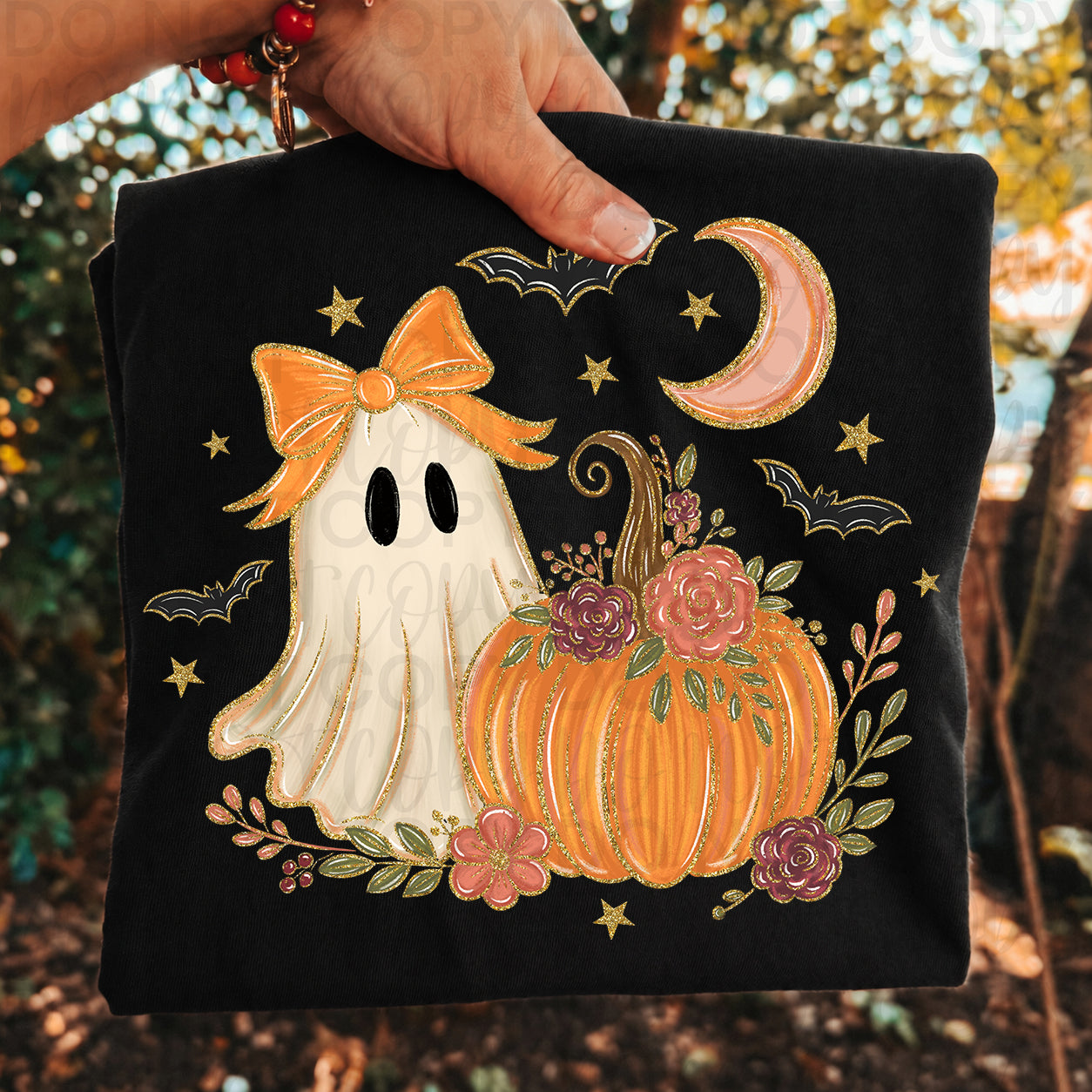 Floral Ghost Halloween Pumpkin PNG