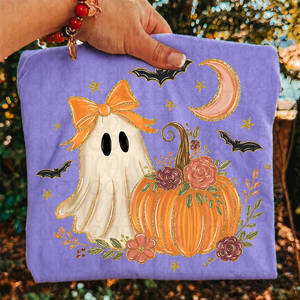 Floral Ghost Halloween Pumpkin PNG