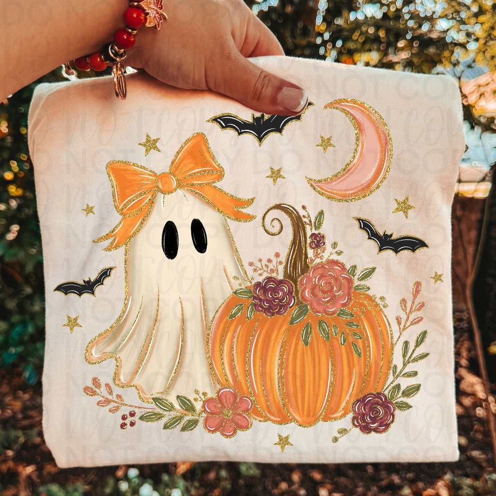 Floral Ghost Halloween Pumpkin PNG