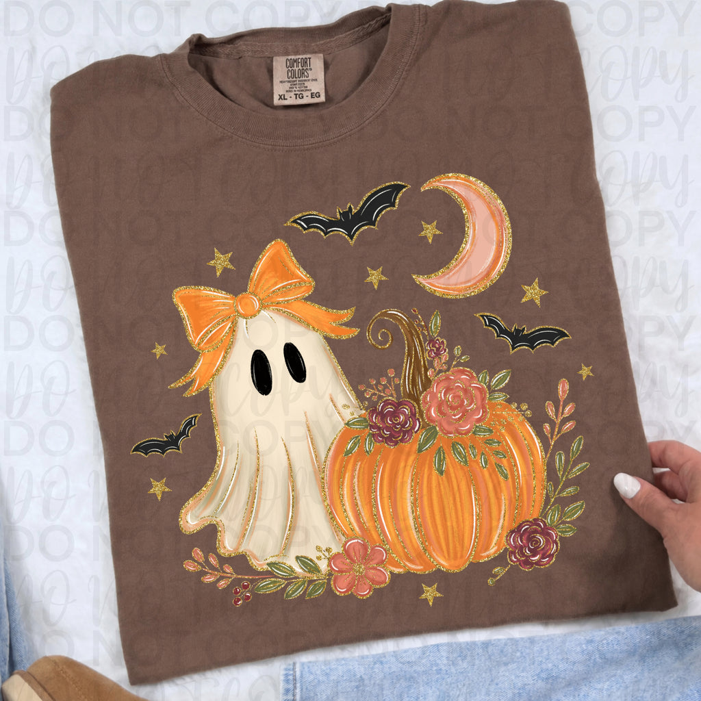 Floral Ghost Halloween Pumpkin PNG