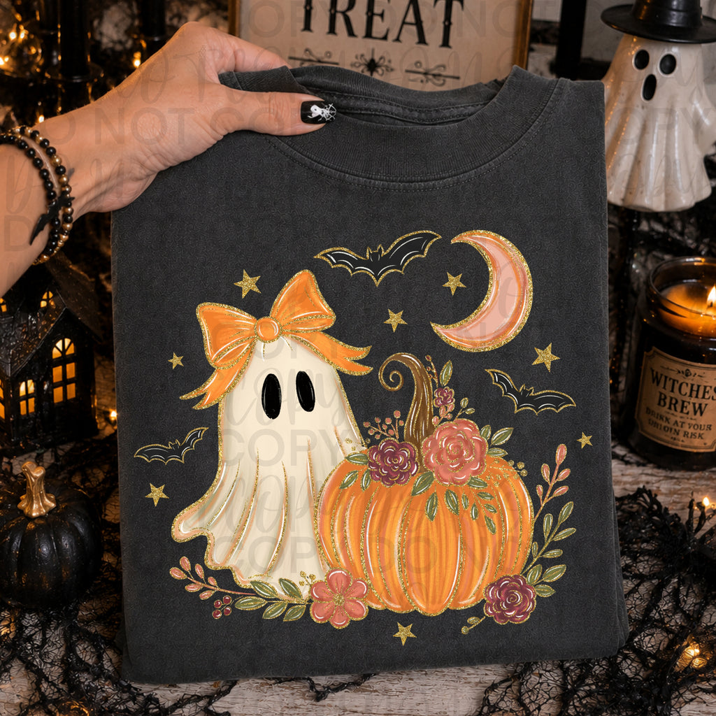 Floral Ghost Halloween Pumpkin PNG