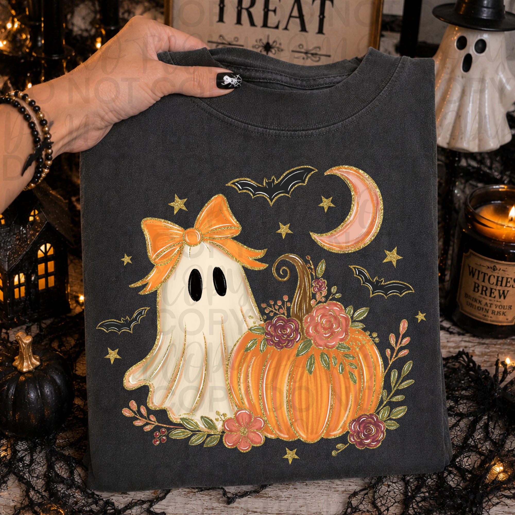 Floral Ghost Halloween Pumpkin PNG