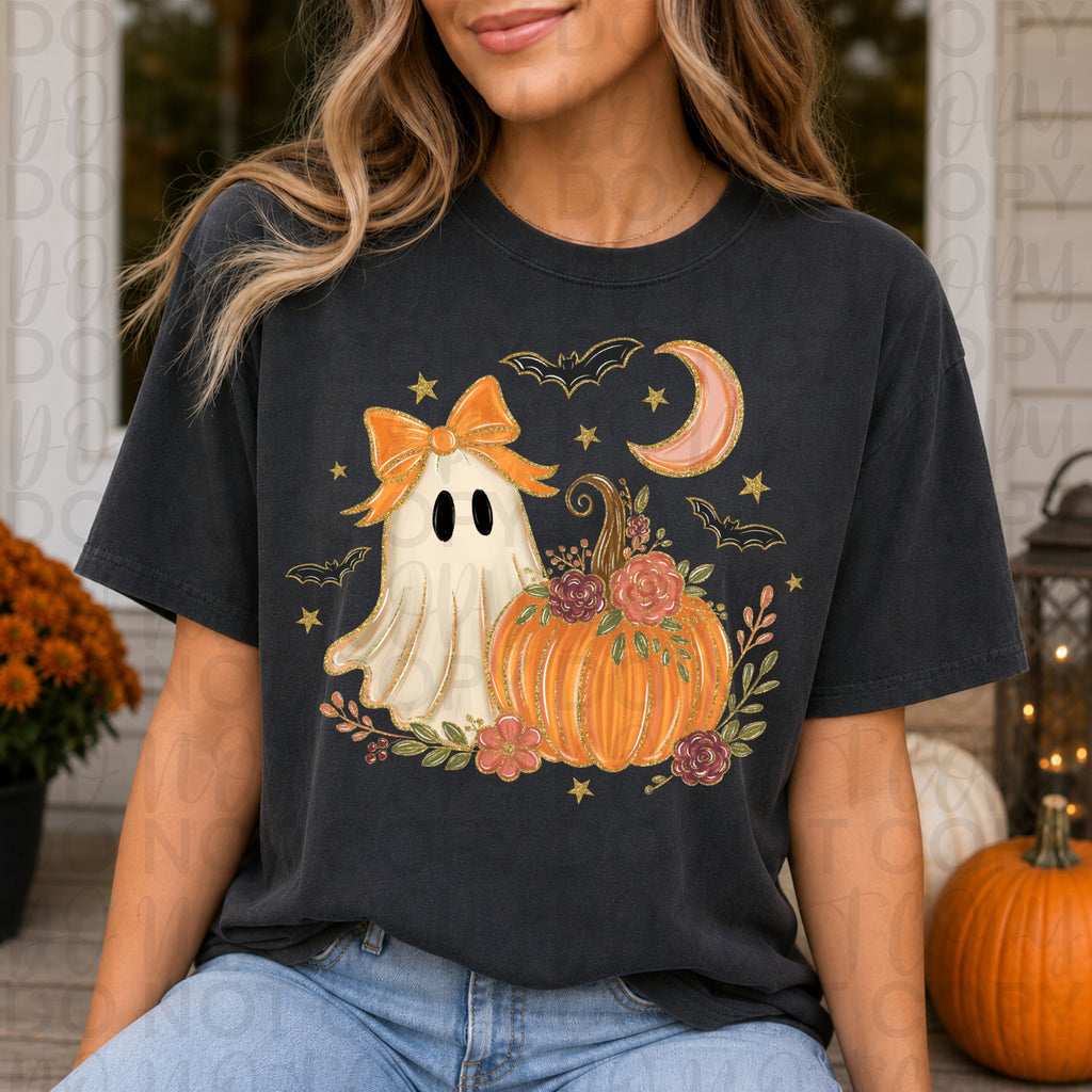 Floral Ghost Halloween Pumpkin PNG