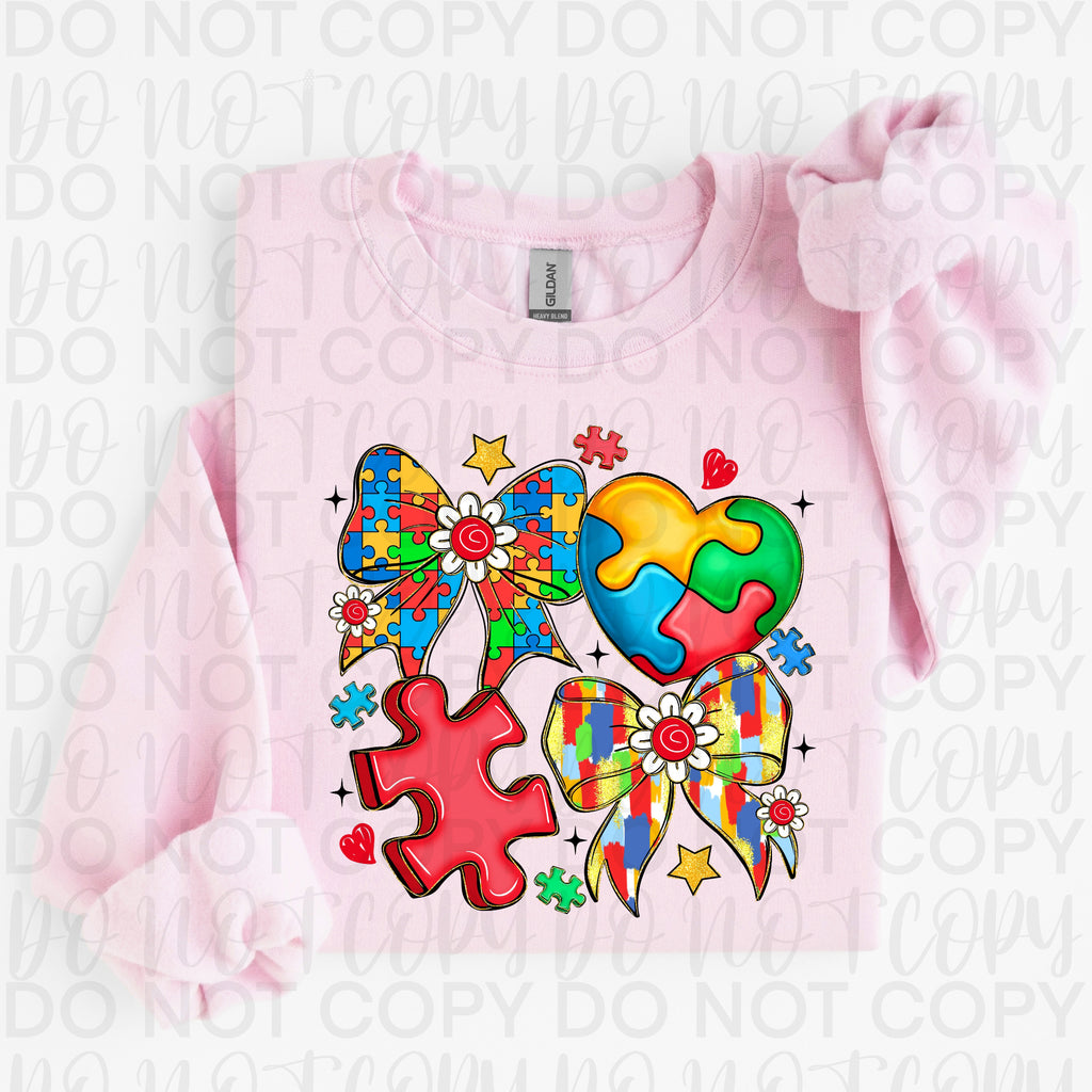 Autism Coquette Bow Collage PNG