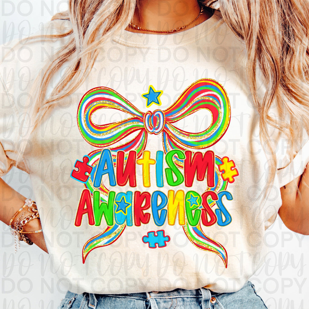Coquette Autism Awareness Bow PNG