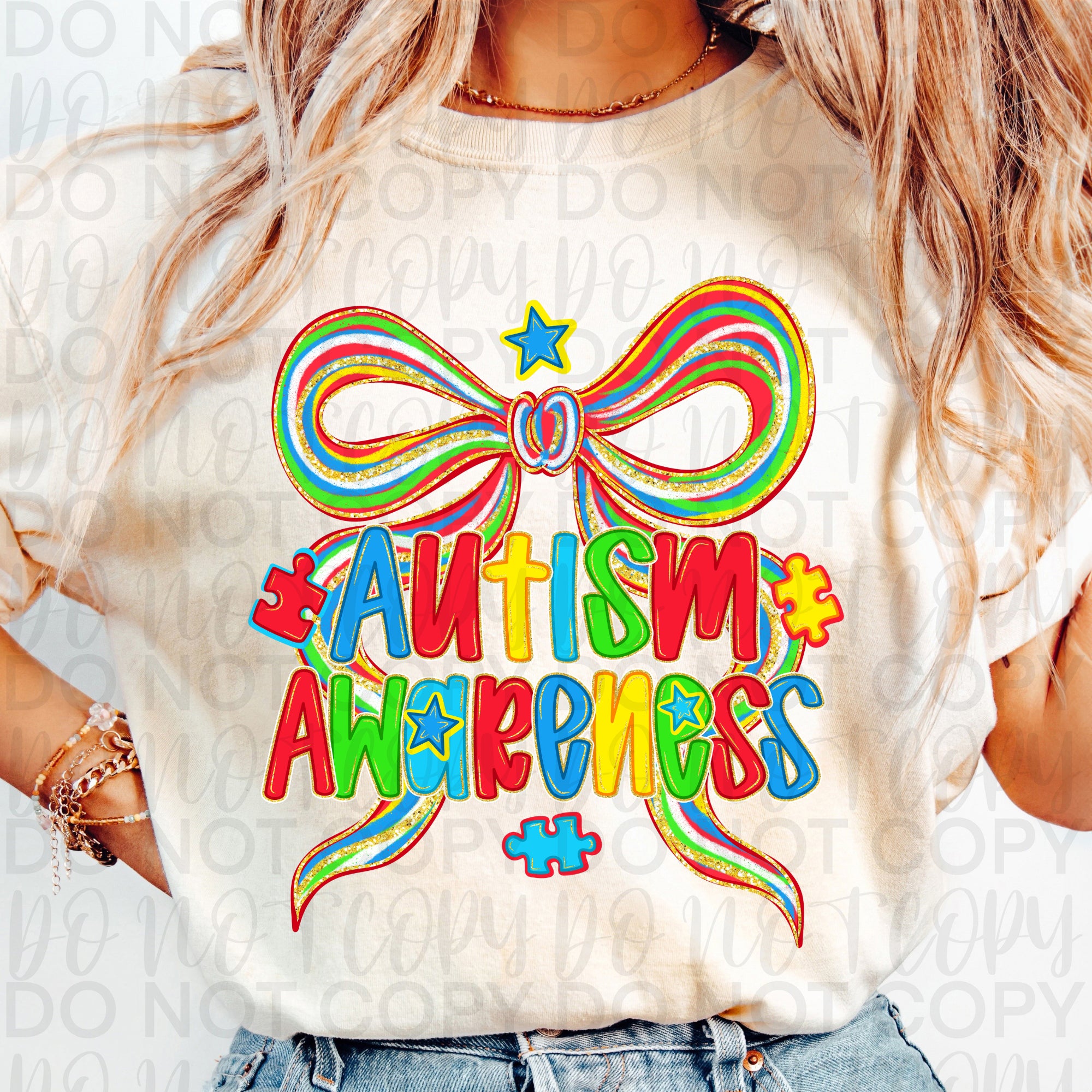 Coquette Autism Awareness Bow PNG