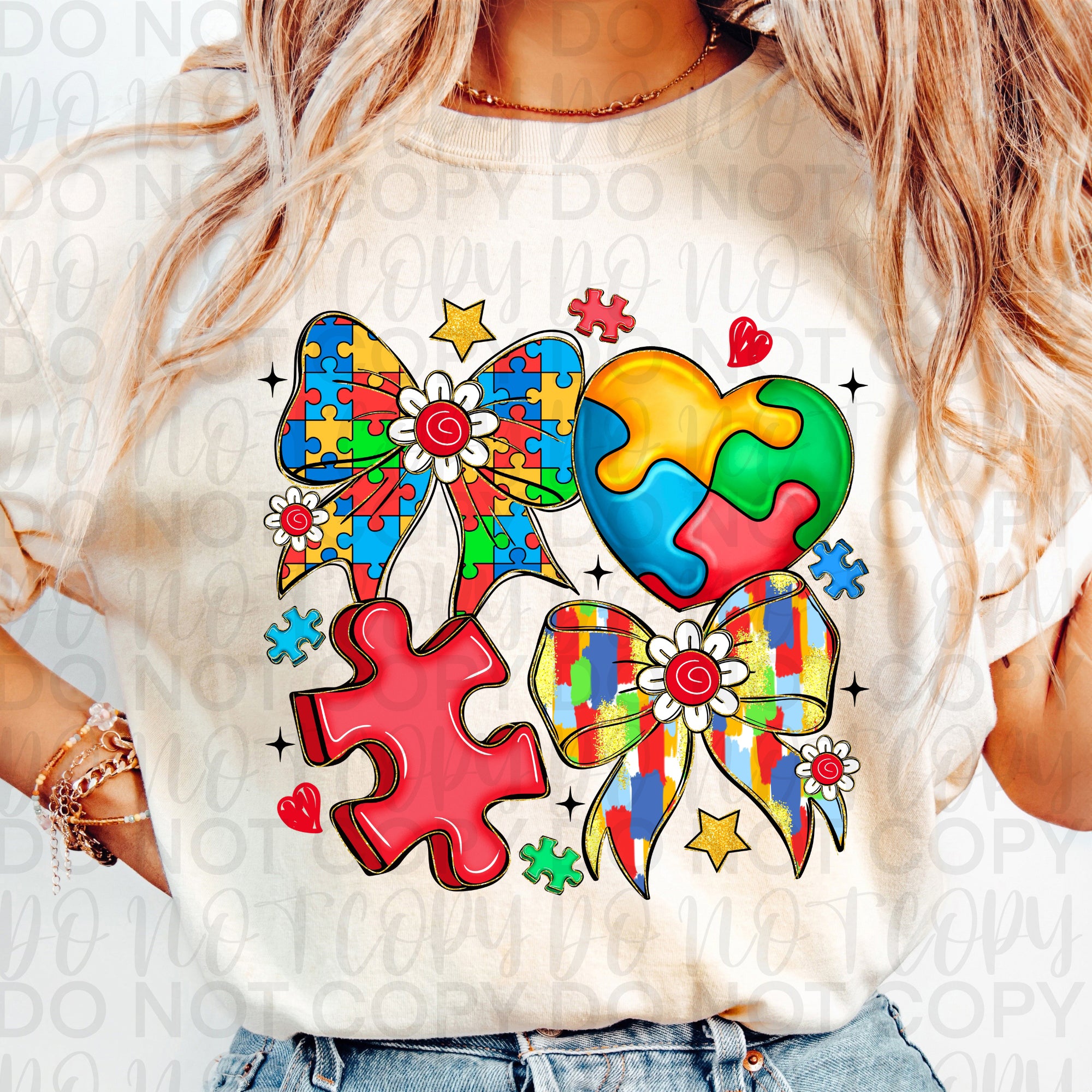 Autism Coquette Bow Collage PNG