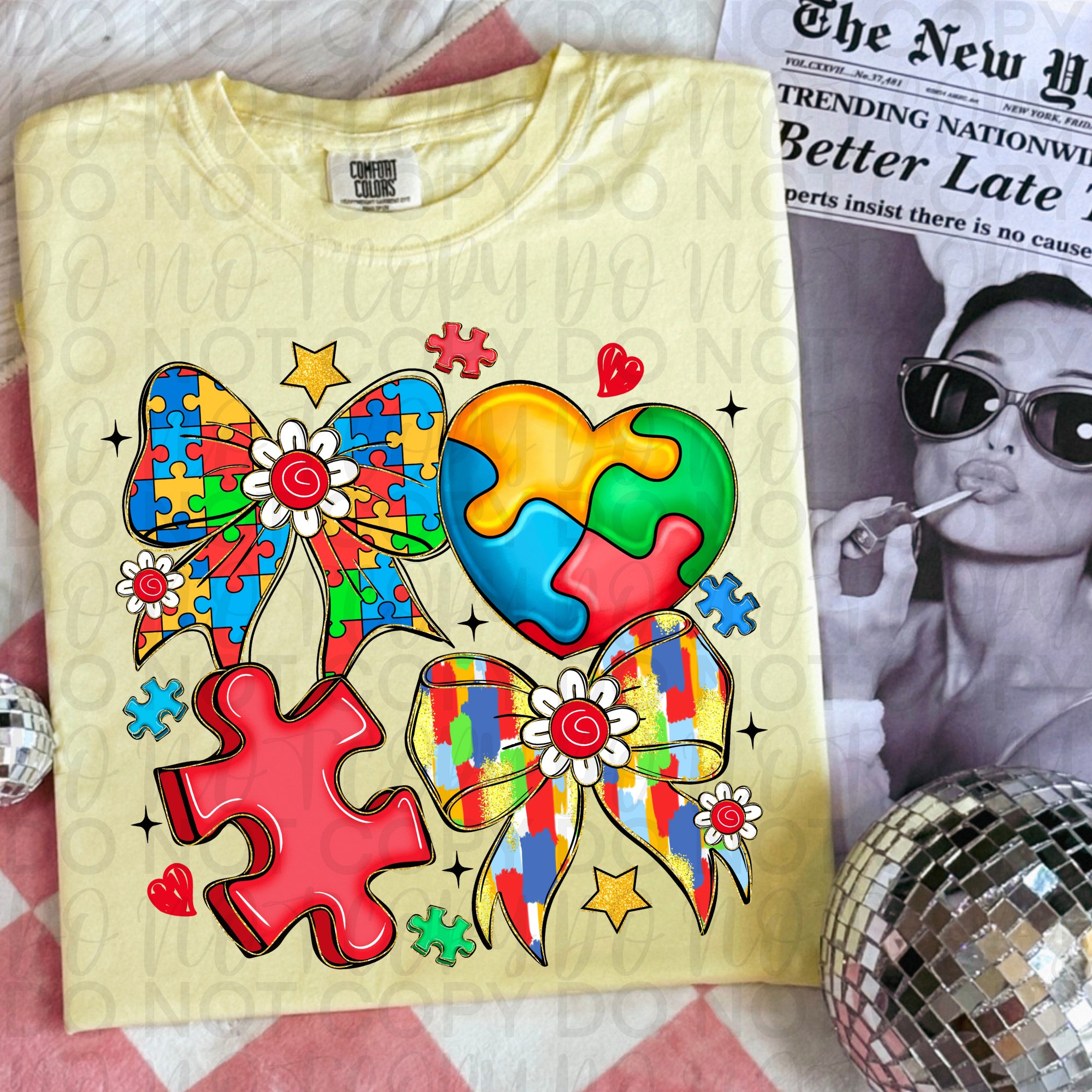 Autism Coquette Bow Collage PNG