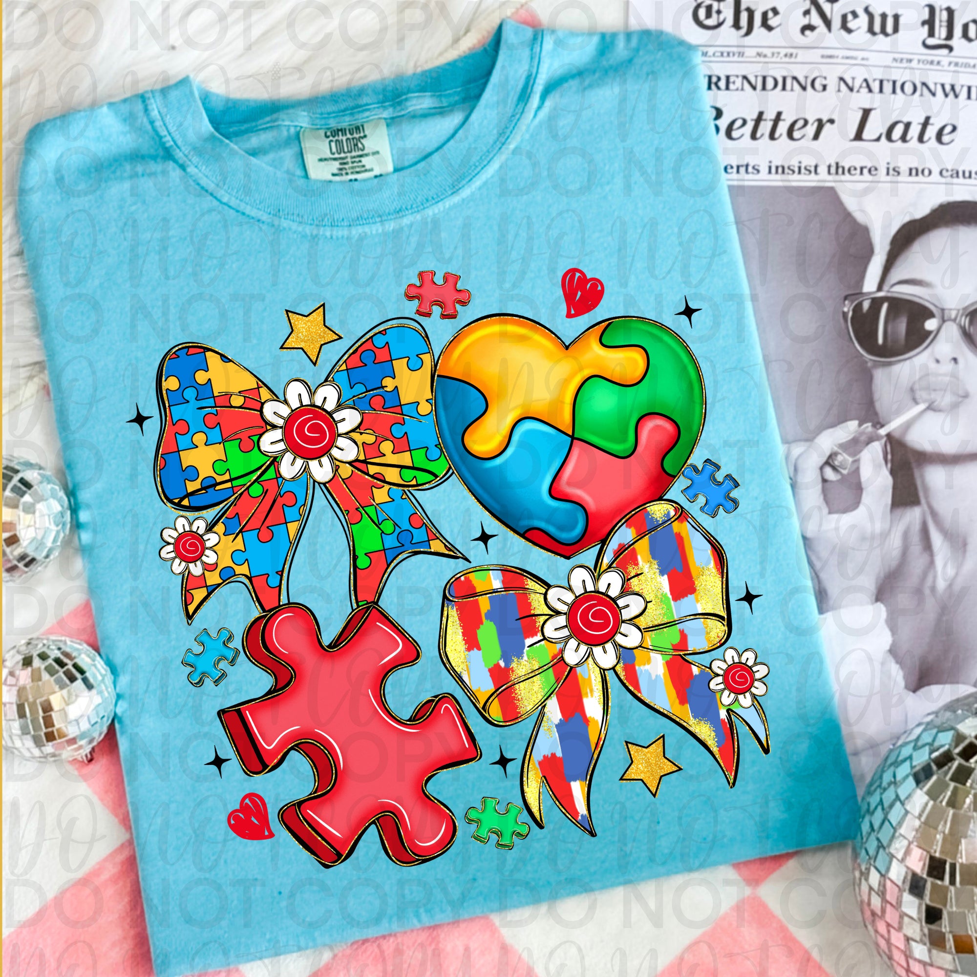 Autism Coquette Bow Collage PNG