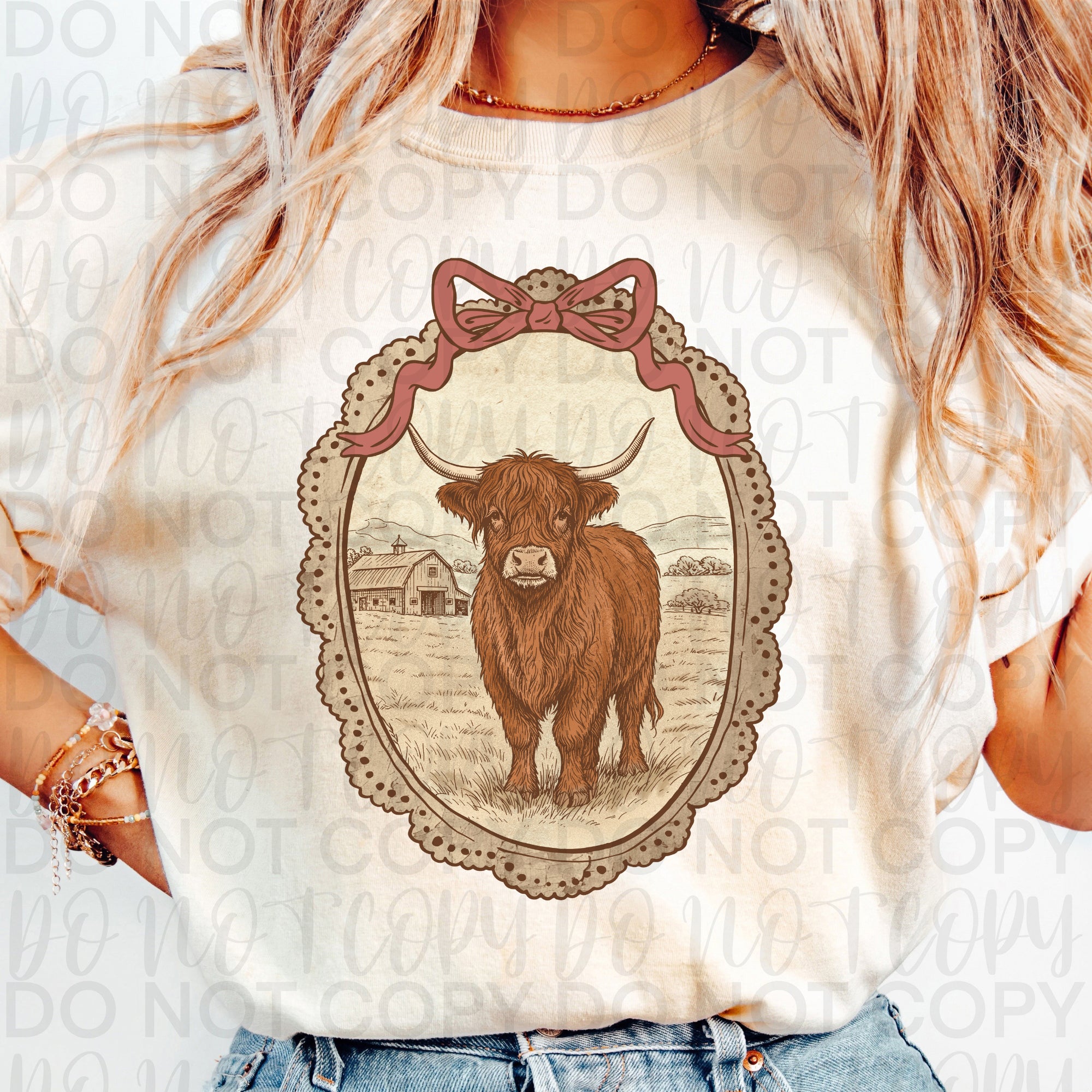 Vintage Highland Cow Frame PNG
