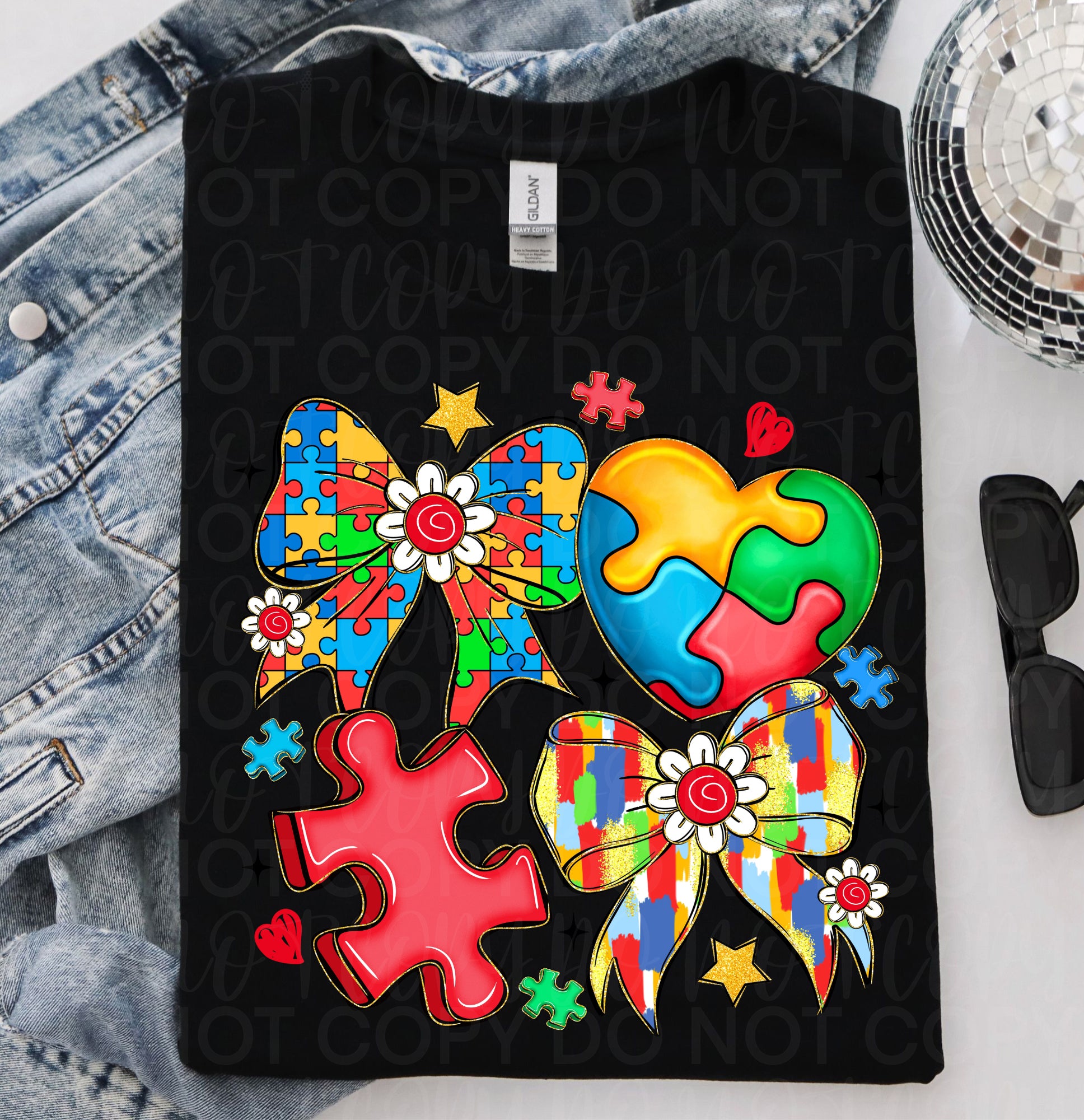 Autism Coquette Bow Collage PNG