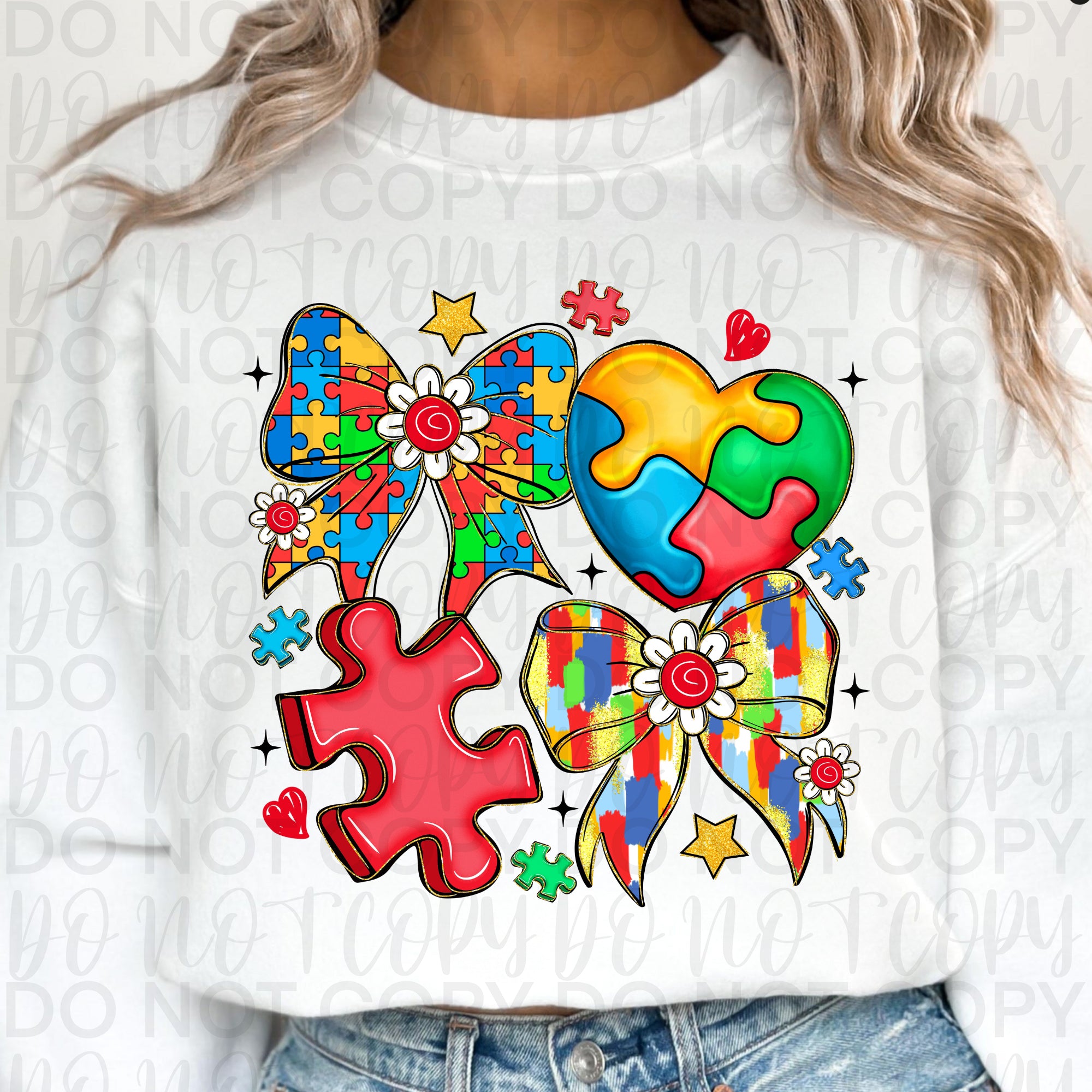 Autism Coquette Bow Collage PNG