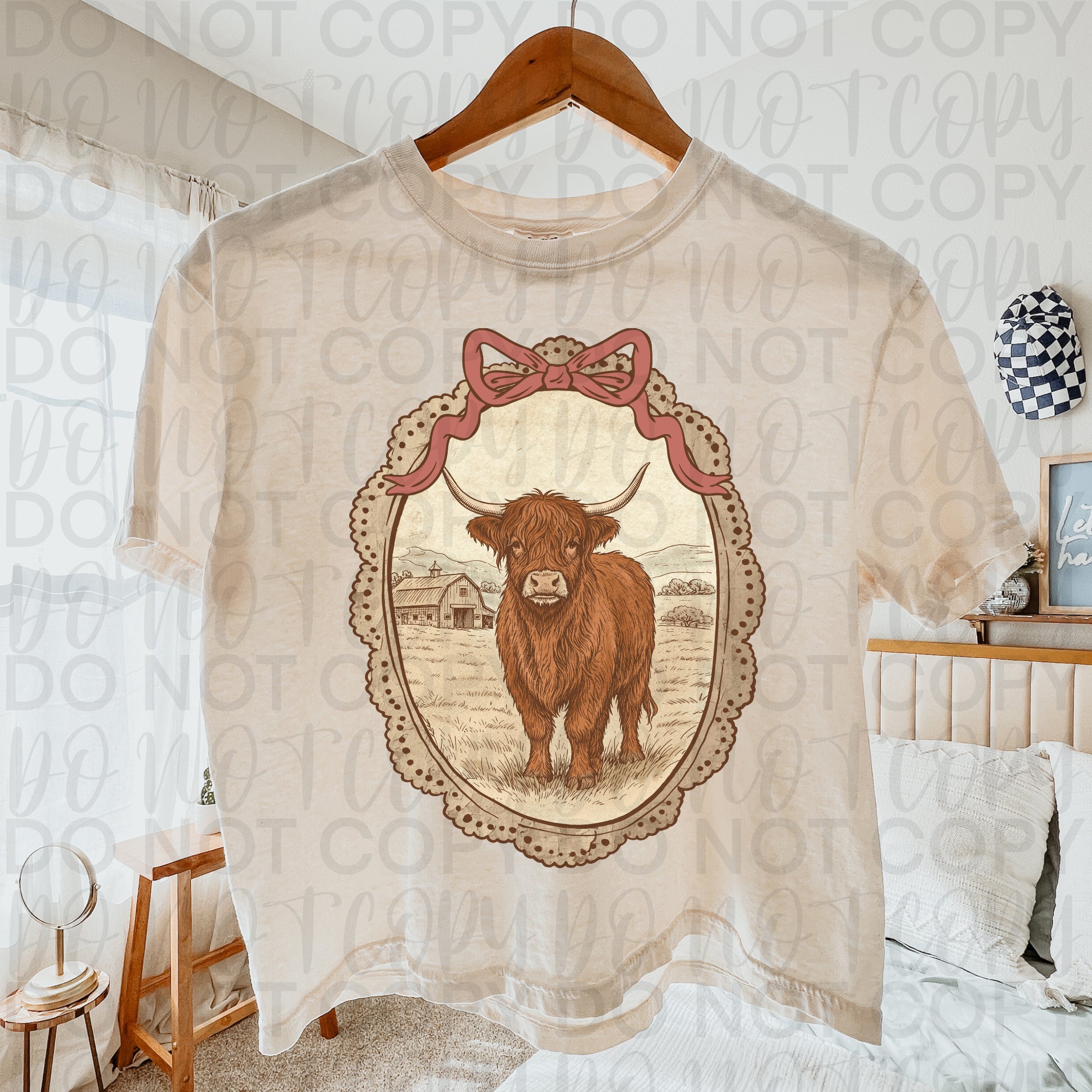 Vintage Highland Cow Frame PNG