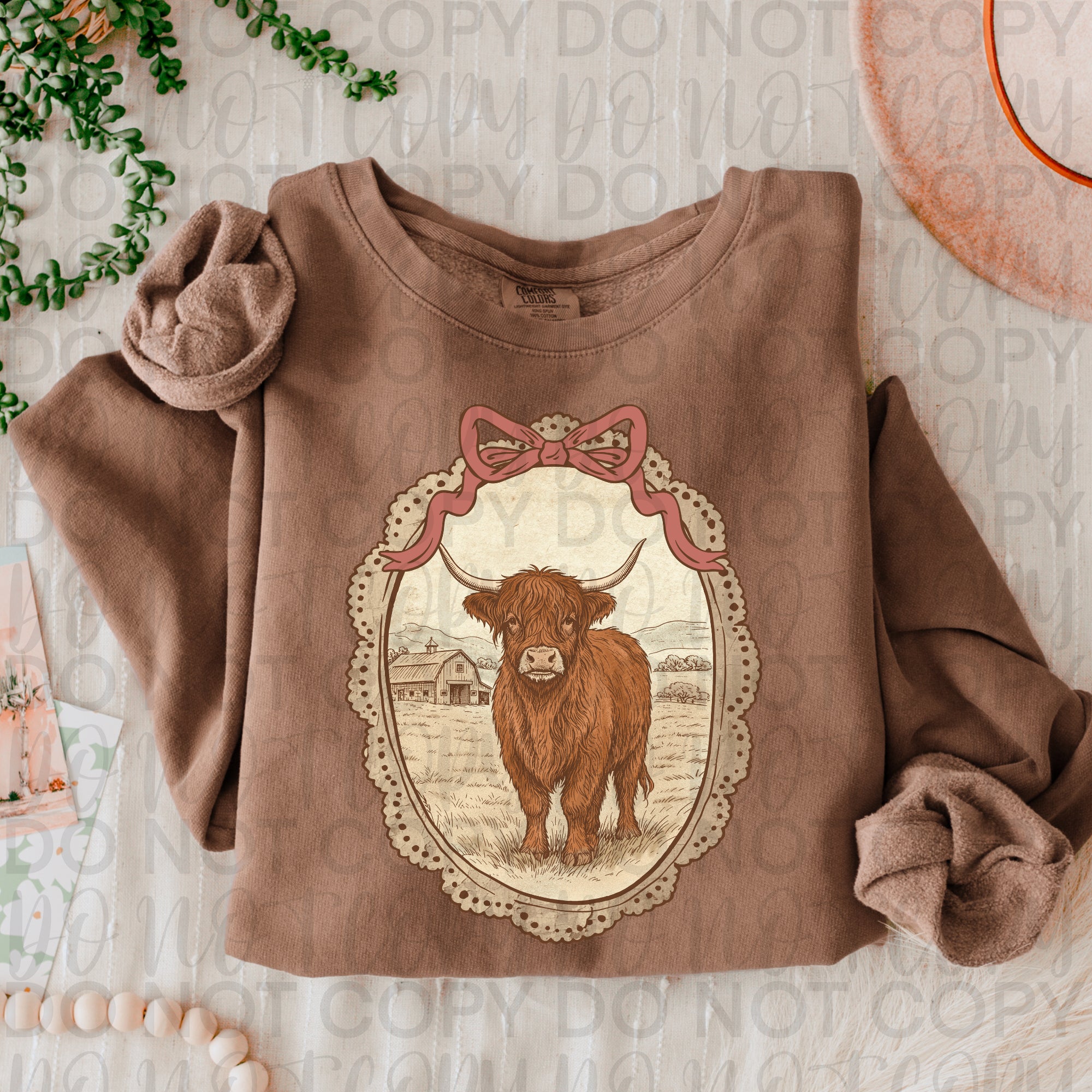 Vintage Highland Cow Frame PNG