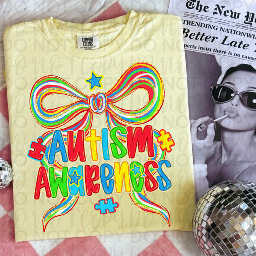 Coquette Autism Awareness Bow PNG