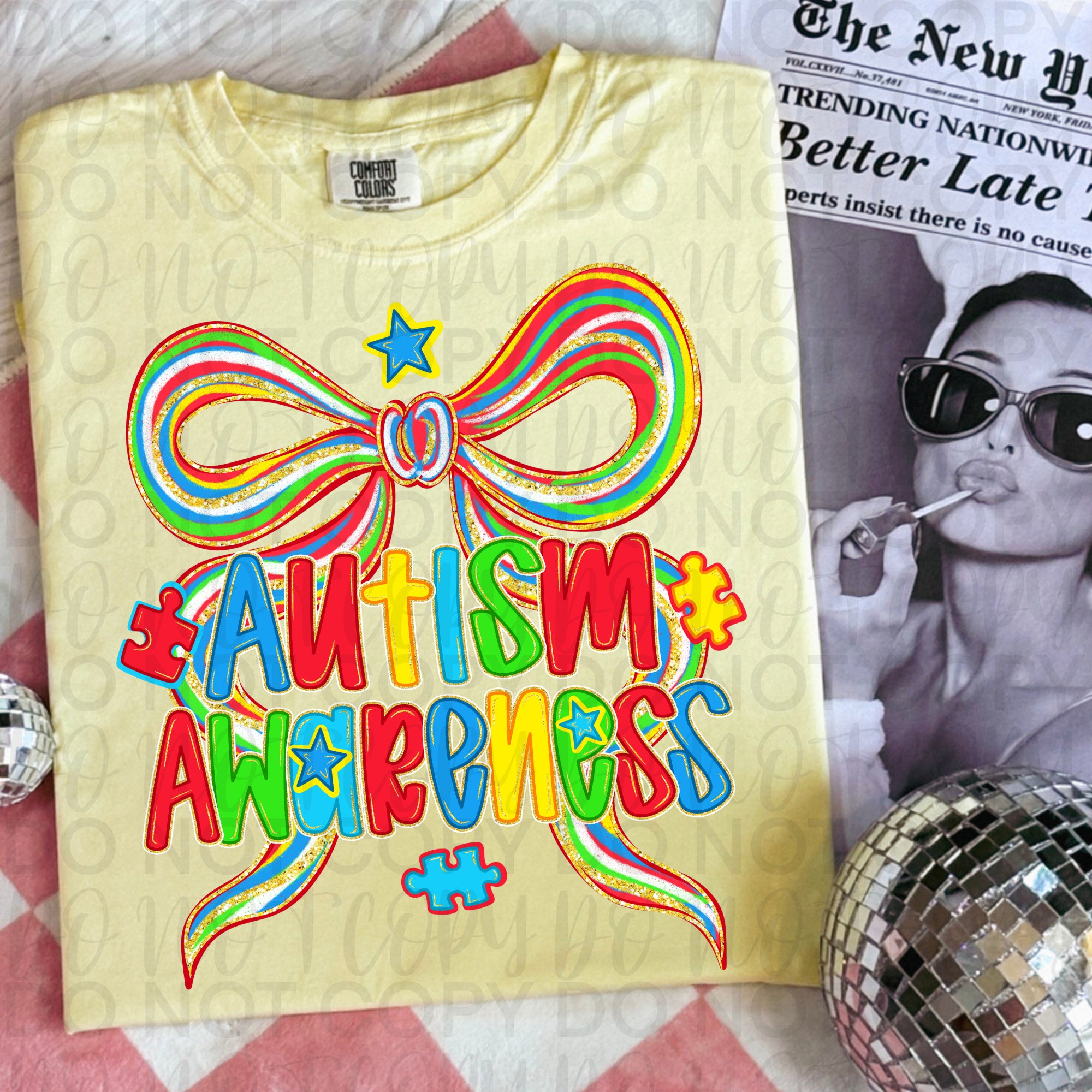 Coquette Autism Awareness Bow PNG