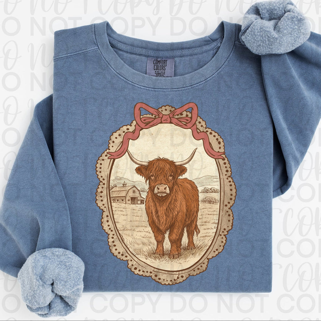 Vintage Highland Cow Frame PNG
