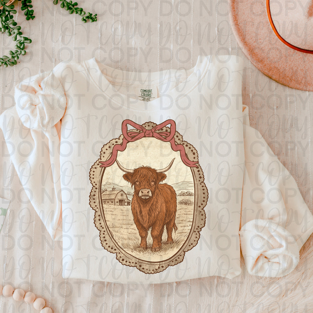 Vintage Highland Cow Frame PNG