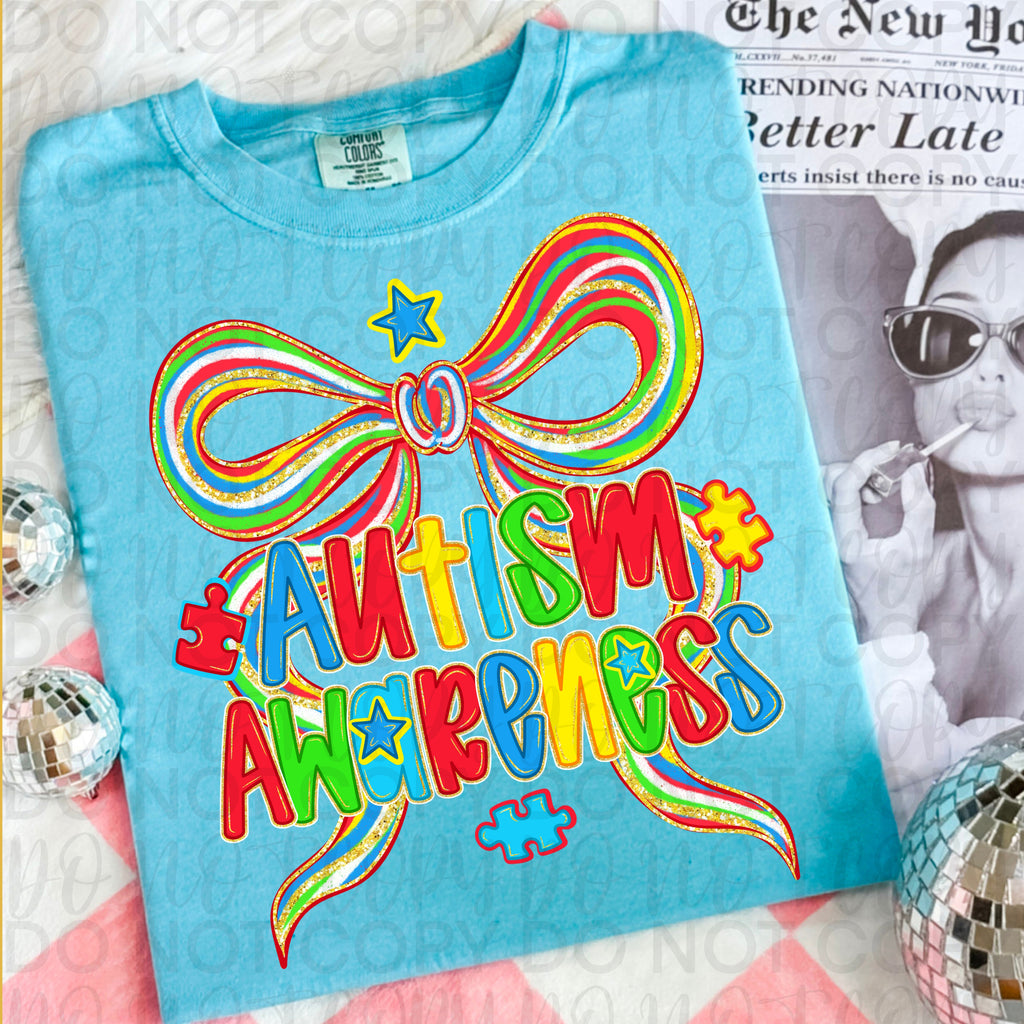 Coquette Autism Awareness Bow PNG