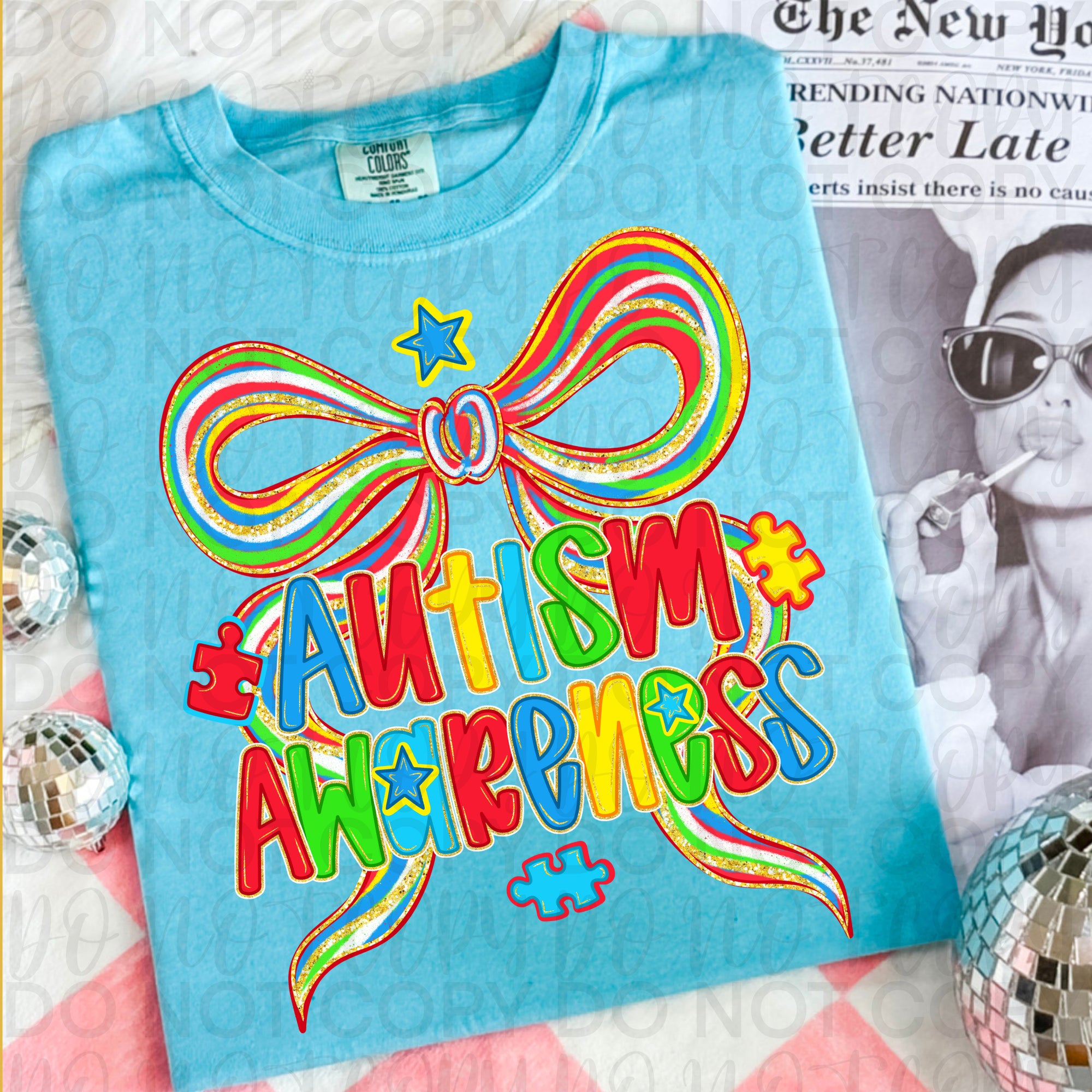 Coquette Autism Awareness Bow PNG