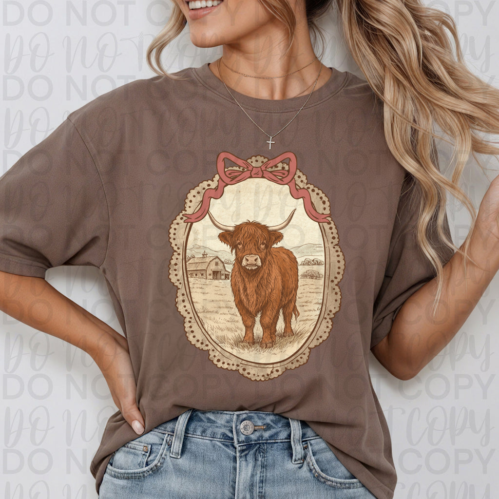 Vintage Highland Cow Frame PNG