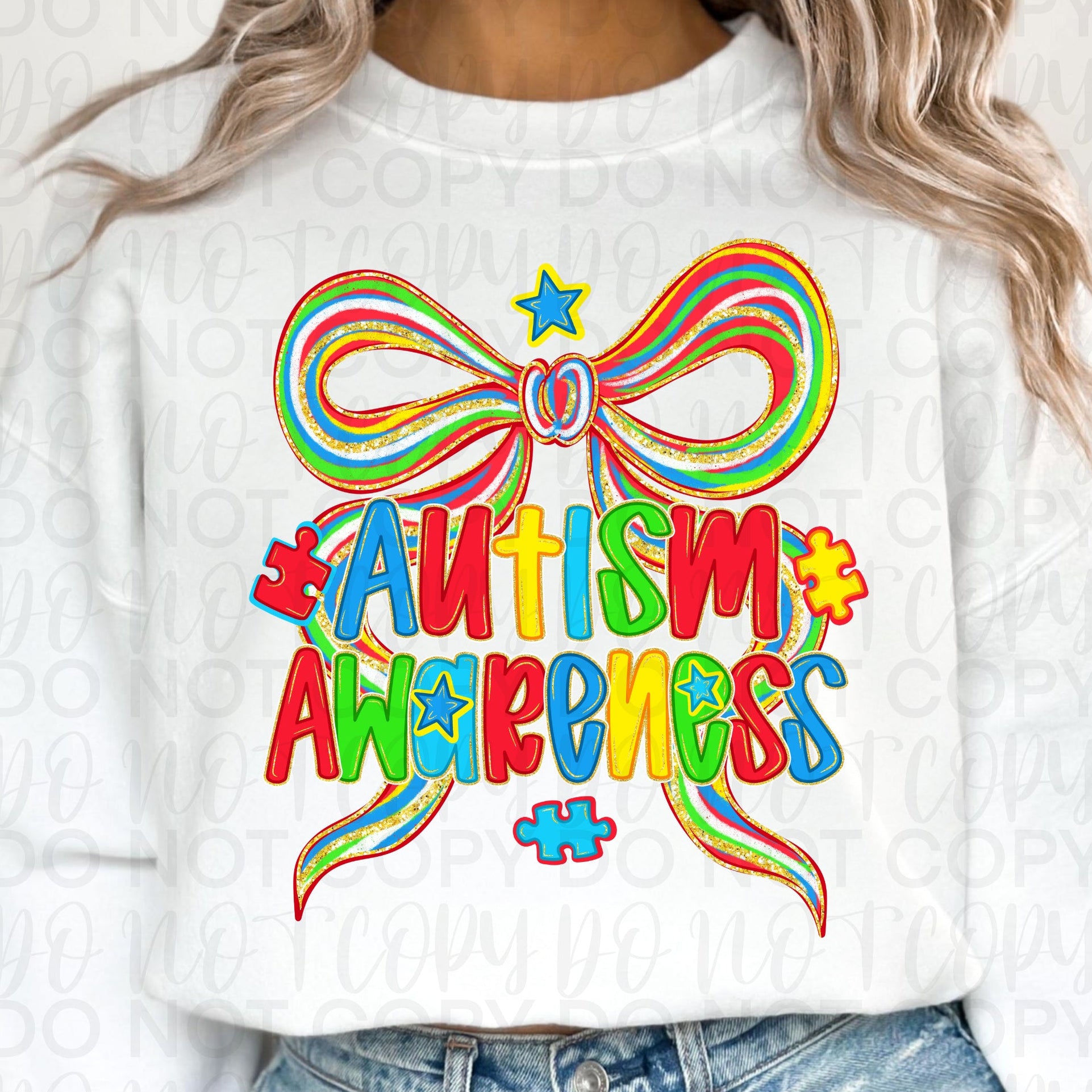 Coquette Autism Awareness Bow PNG