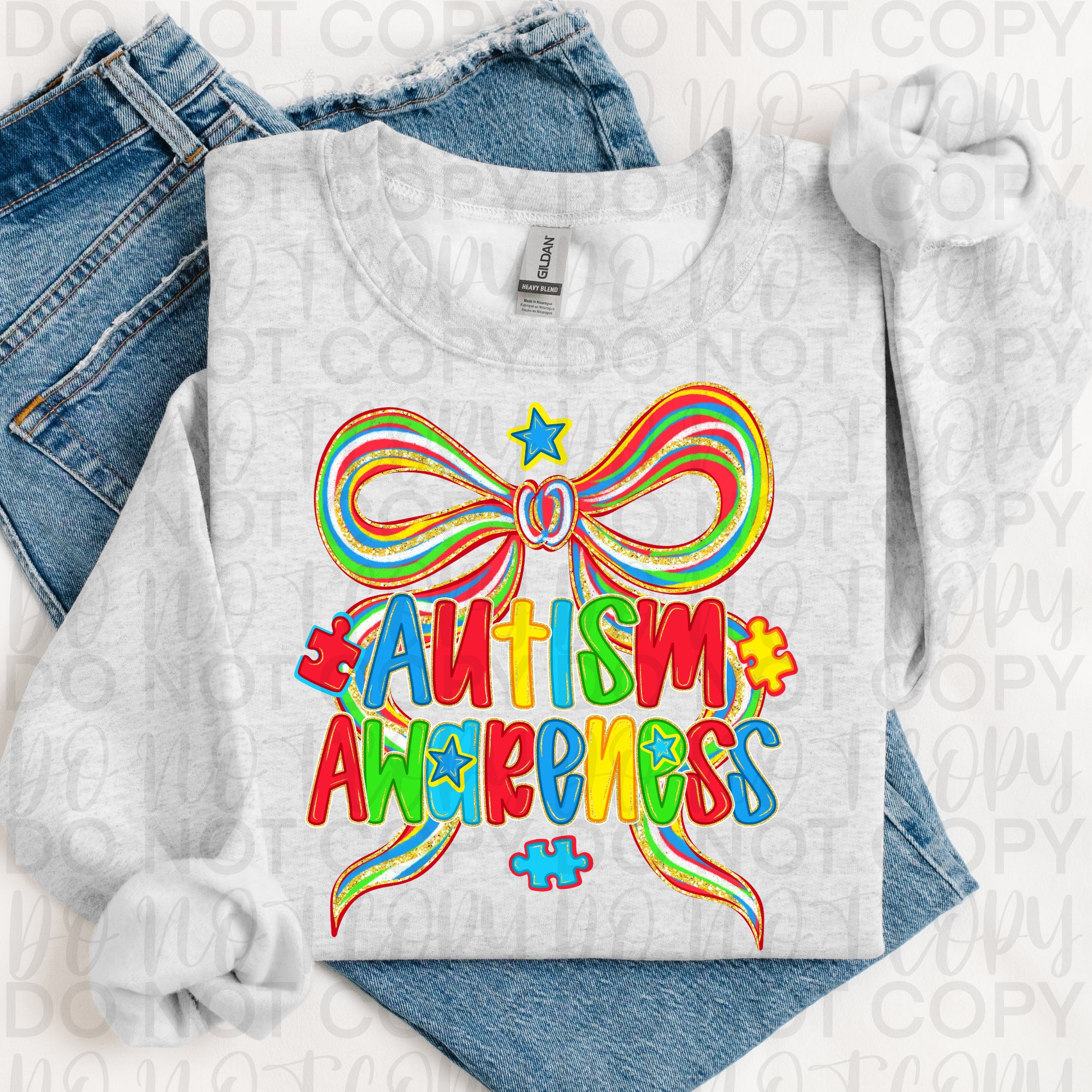 Coquette Autism Awareness Bow PNG