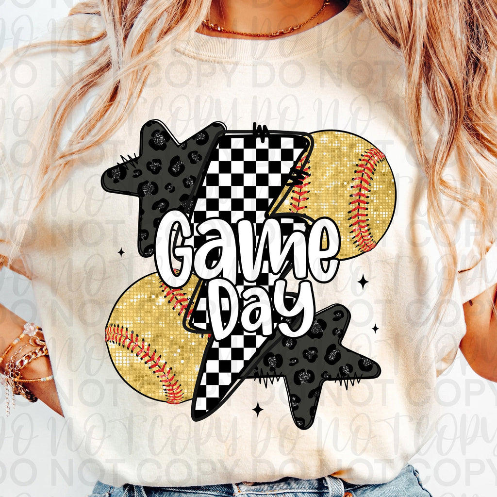 Retro Leopard Softball Game Day PNG